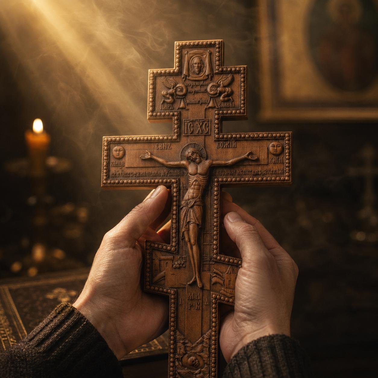 Wooden Orthodox Crucifix Wall Cross 7.9-19.7in Jesus Christ Wall Decor