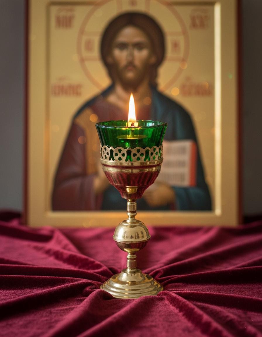 Brass Table Oil Lamp 8in, Orthodox Lamp, Icon Lamp, Prayer Lamp, Vintage Oil Candle, Religious Gift, Christian Home Altar Decor