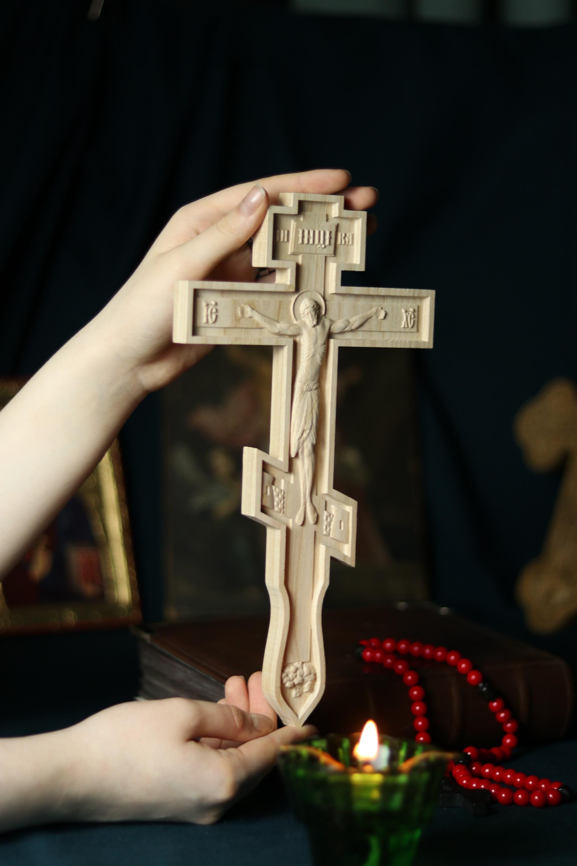 Beech Wood Cross 11.8 in, Wooden Cross, Orthodox Cross, Crucifix Jesus Christ, Christian Cross, Religious Decor, Wall Cross, Church Gift