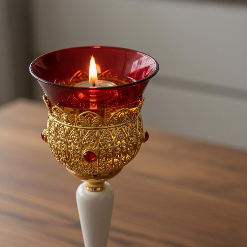 11 Inch Glass And Metal Altar Oil Lamp, Orthodox Lampada, Church Oil Lamp, Icon Lamp, Prayer Corner Lamp, Religious Decor