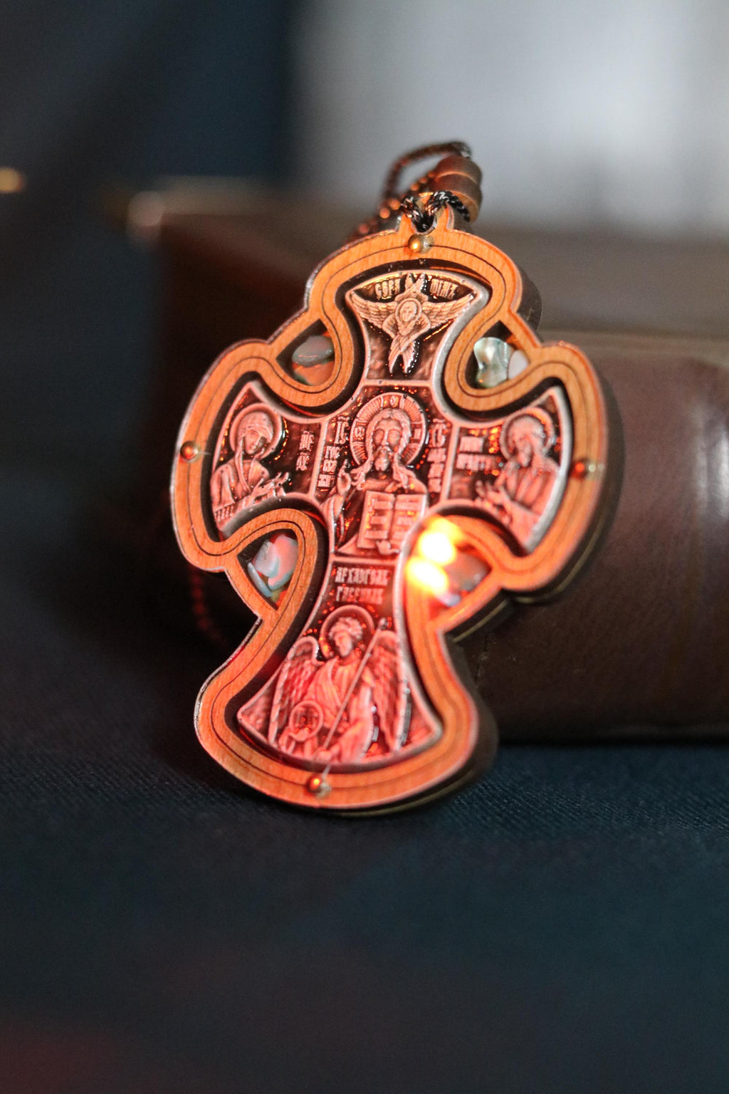 Wooden Orthodox Cross Pendant 3in, Christian Crucifix Necklace, Prayer Cross, Jesus Icon Cross