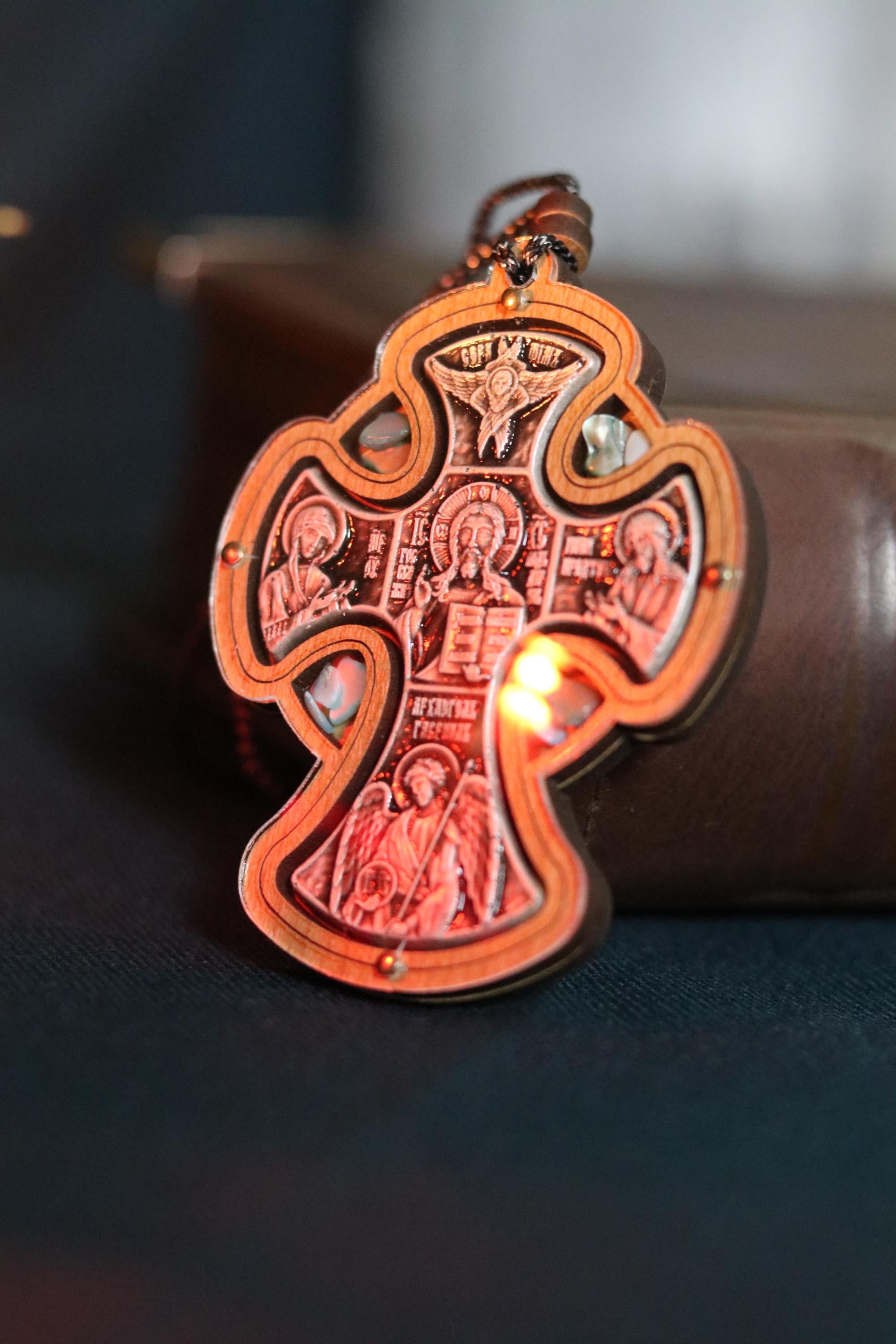 Wooden Orthodox Cross Pendant 3in, Christian Crucifix Necklace, Prayer Cross, Jesus Icon Cross