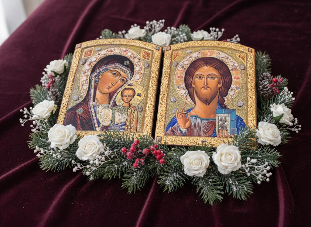 Orthodox Wedding Icon Set (different sizes): Mother of God & Christ Icons.