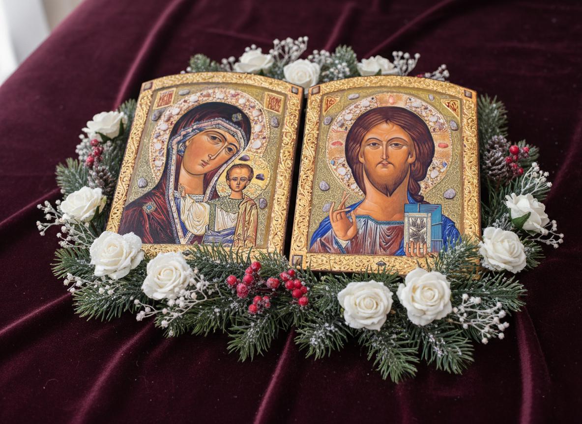 Orthodox Wedding Icon Set (different sizes): Mother of God & Christ Icons.