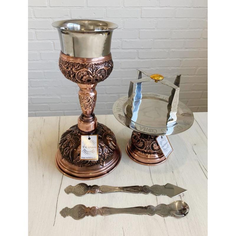 Brass Eucharist Set 500ml Chalice Diskos Set, Orthodox Communion Set, Spoon Spear Set, Church Altar Set, Liturgical Vessels Gift