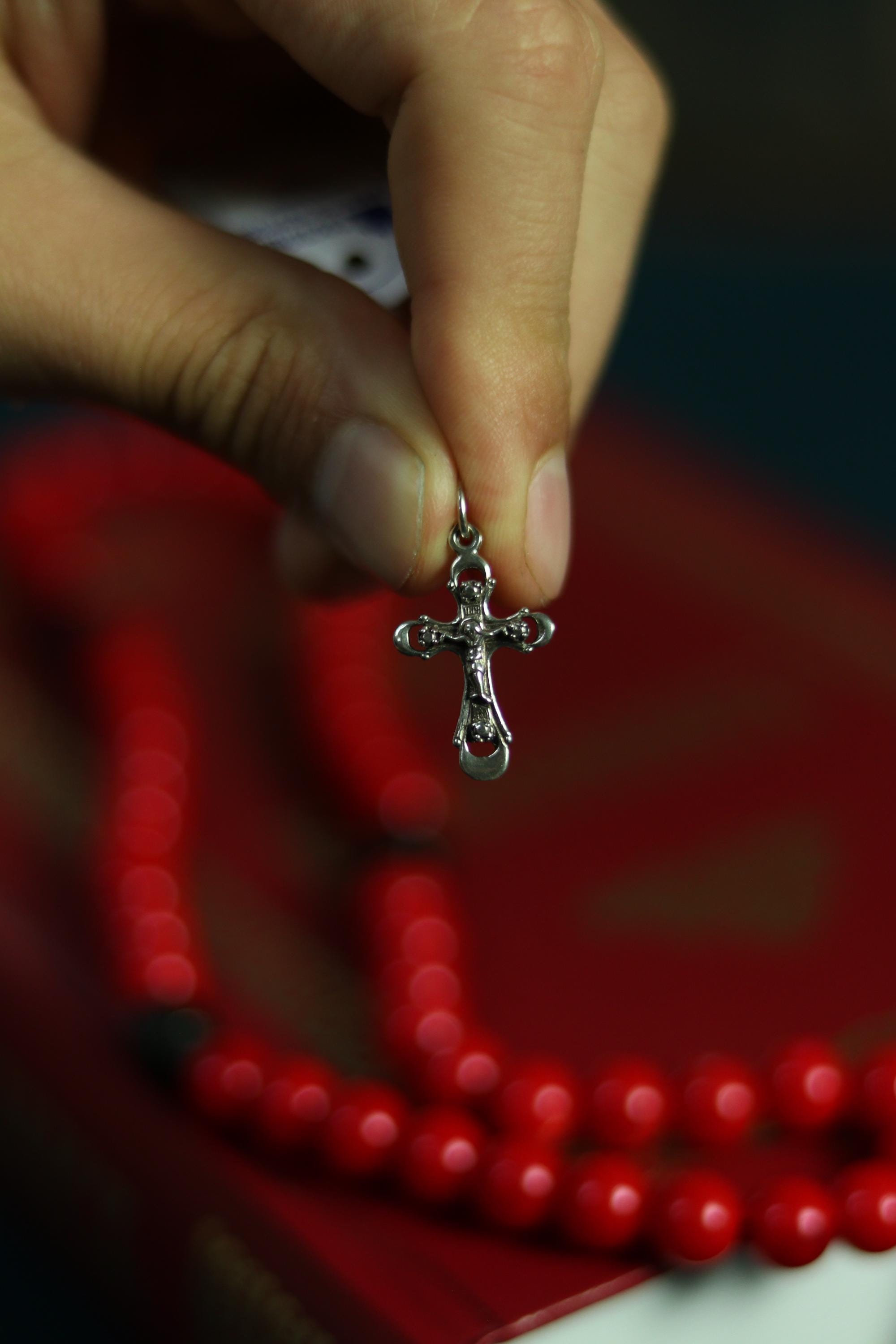 Sterling Silver Orthodox Cross Pendant | 0.67 in Tall | 1.23g | 925 Christian Crucifix Charm for Baptism & Daily Wear, greek orthodox cross