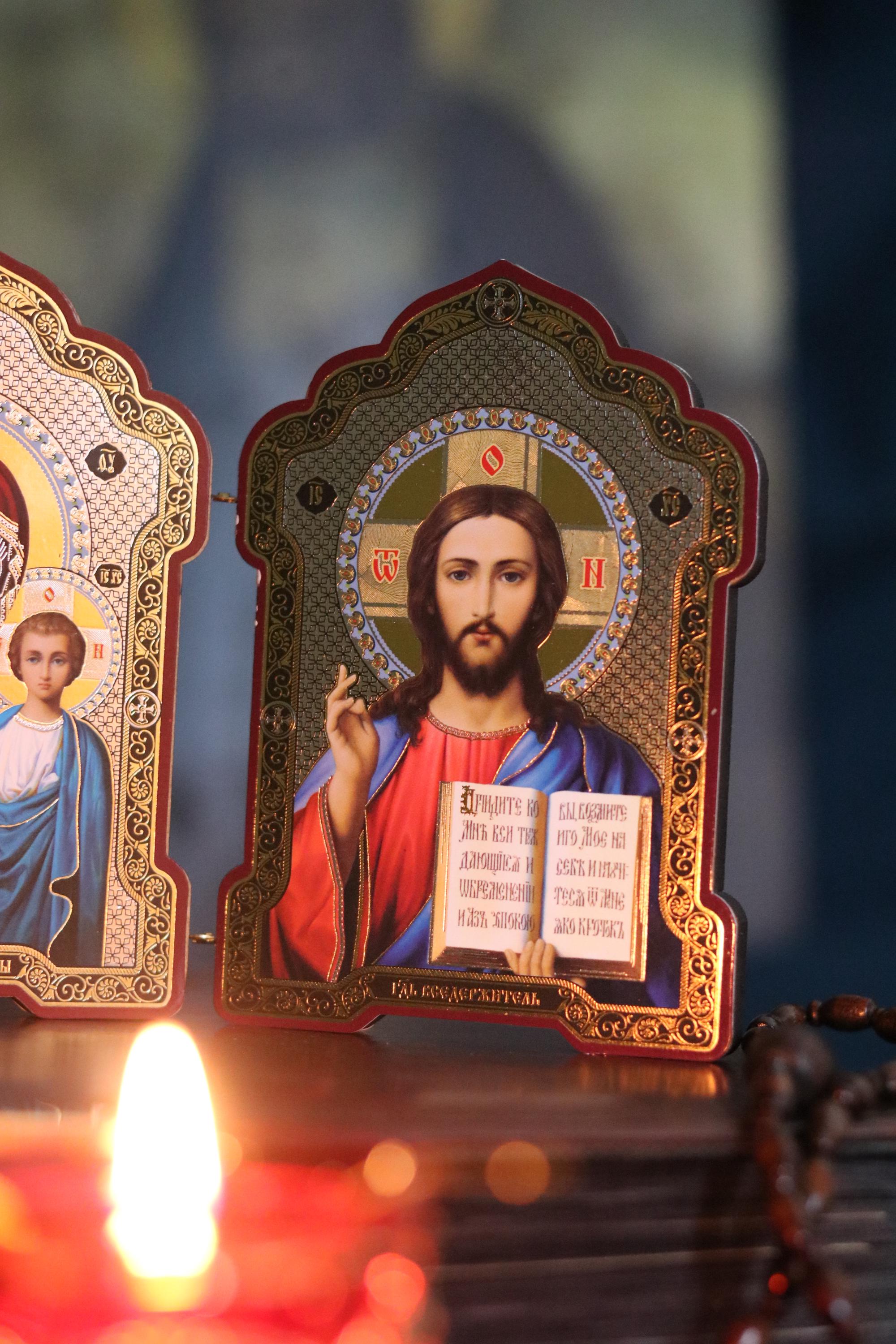 Wooden Orthodox Folding Icon 5.1in, Virgin Mary And Jesus Christ, Large Travel Diptych