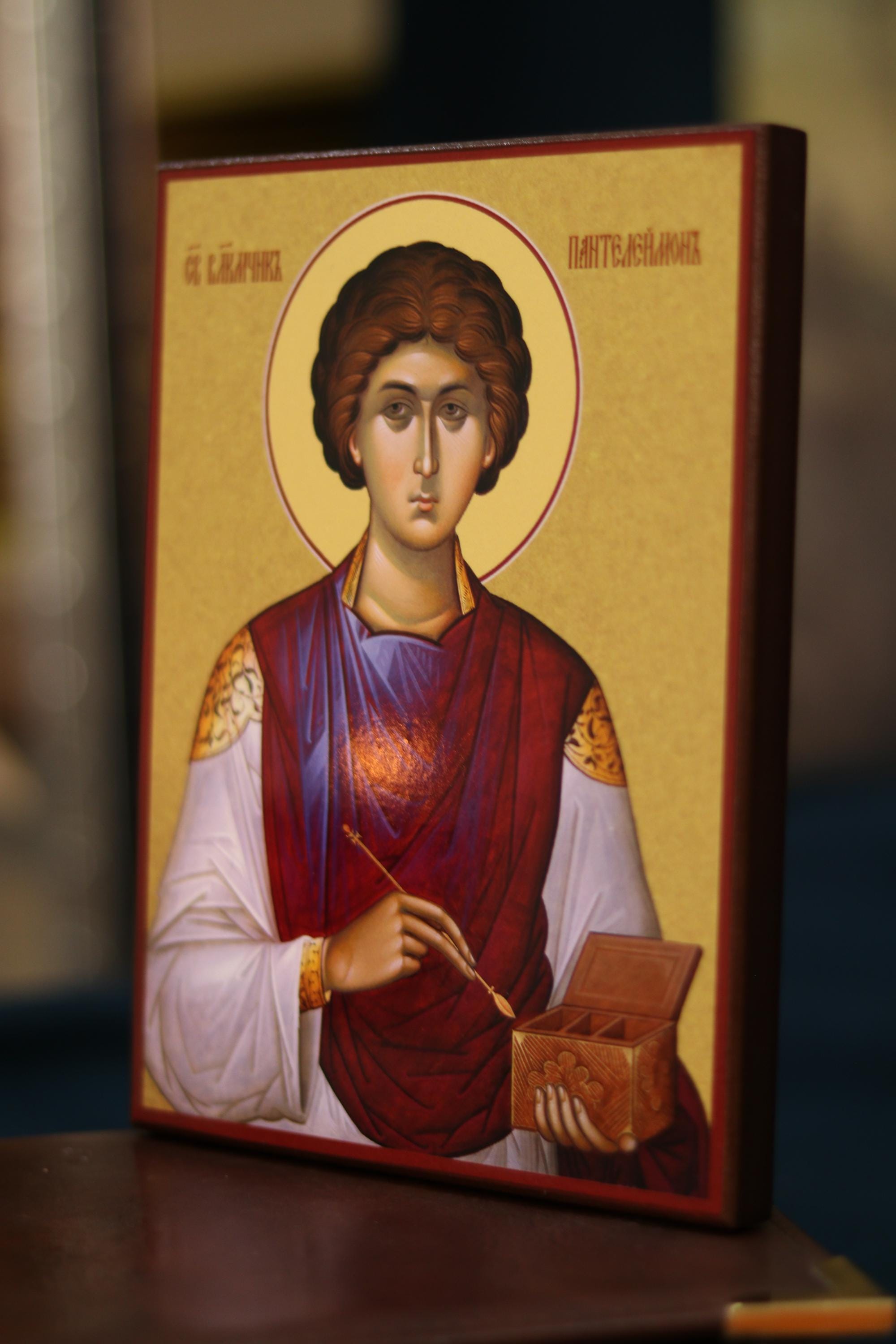 Saint Panteleimon Orthodox Icon , Christian Healer Prayer Icon, Wooden