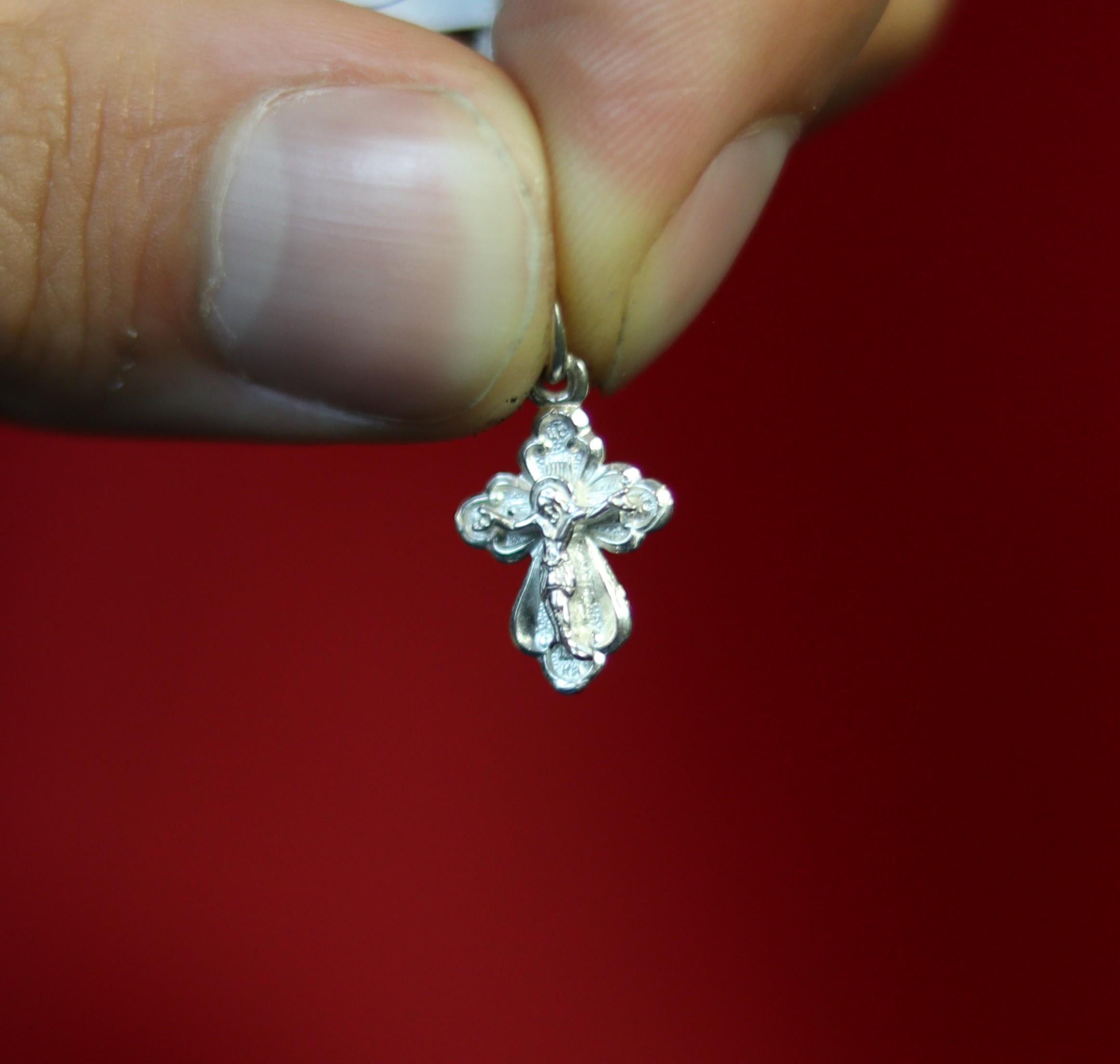 Sterling Silver Orthodox Cross Pendant 0.73g – 1.5 cm Small Christian Crucifix Charm – Baptism Gift – Jesus Cross, Orthodox necklace