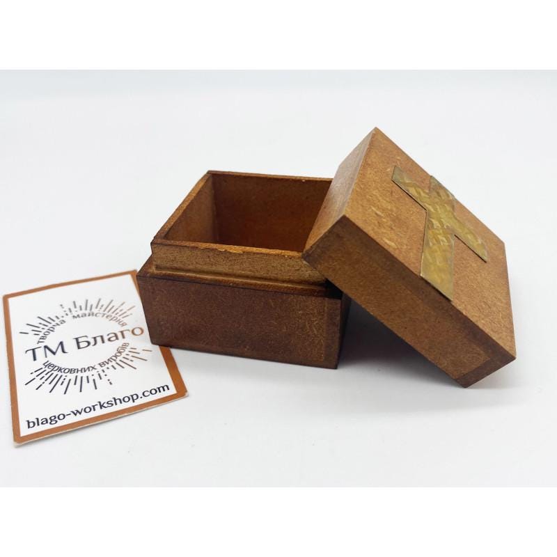 Small Incense Box Wooden Ladan Box Brass Cross Lid 2 in