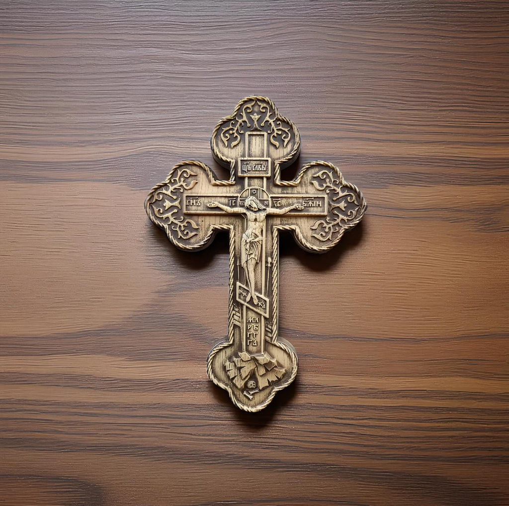 Orthodox Wooden Crucifix, Handcrafted Oak Wood Cross