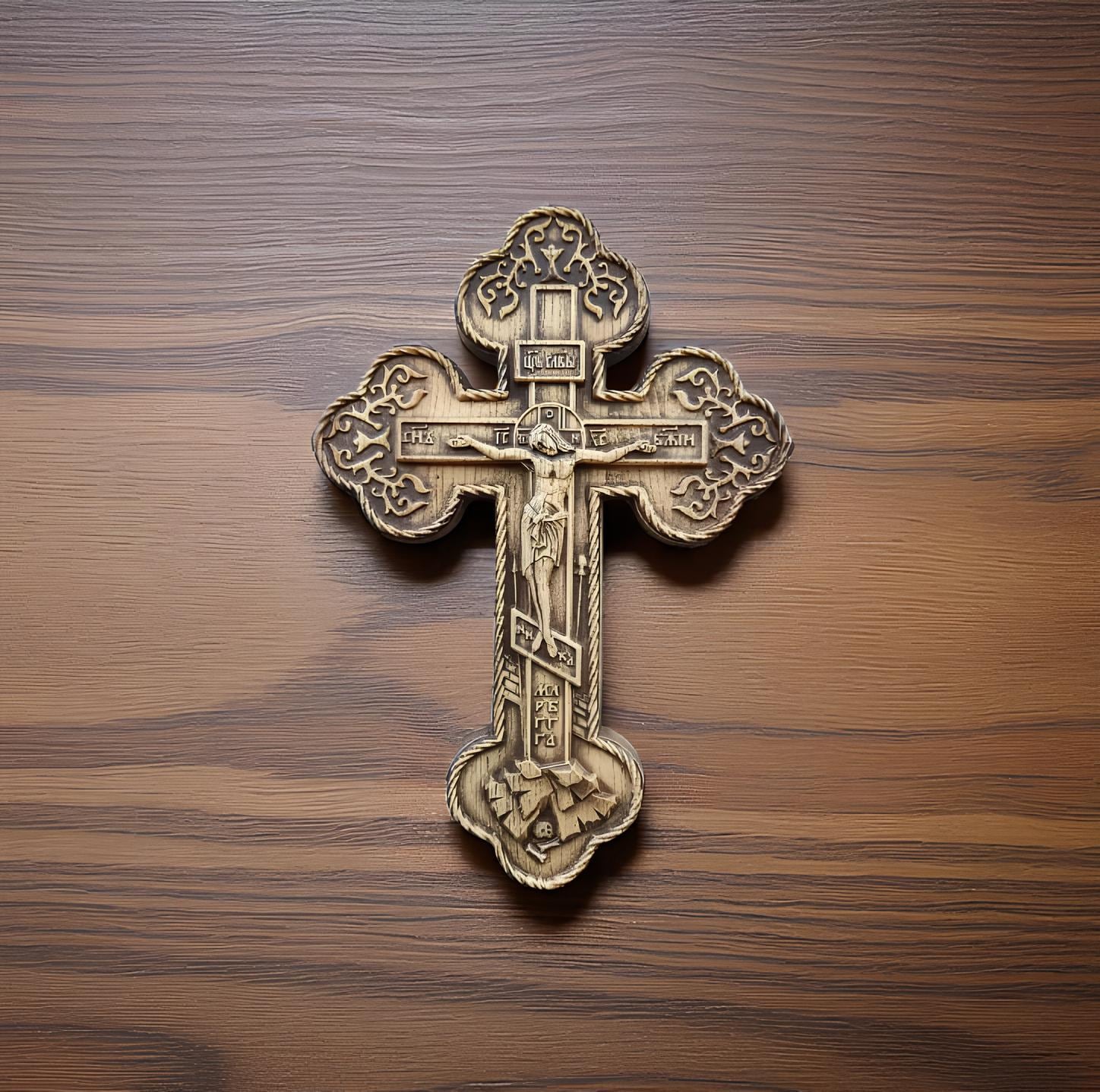 Orthodox Wooden Crucifix, Handcrafted Oak Wood Cross