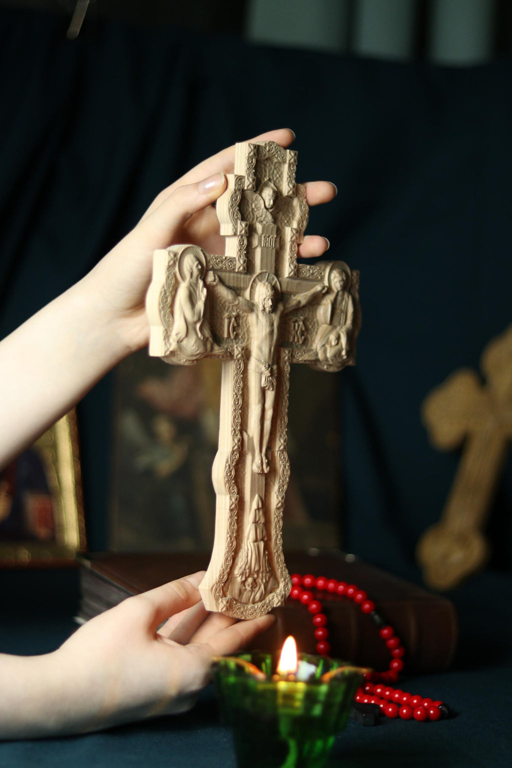 12in Beech Wood Cross, Wooden Cross, Orthodox Crucifix,Lord Jesus Christ