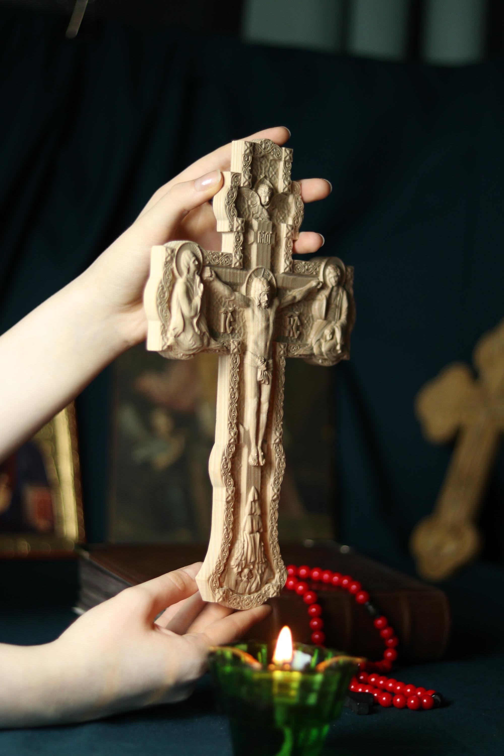 12in Beech Wood Cross, Wooden Cross, Orthodox Crucifix,Lord Jesus Christ