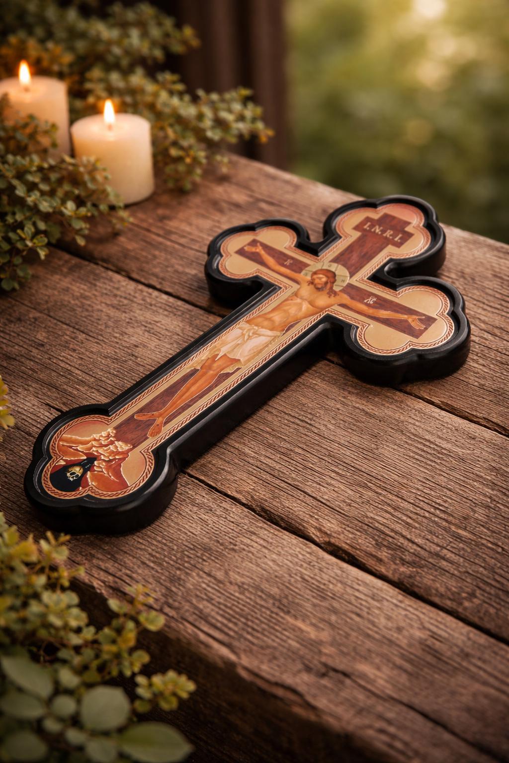Dark Orthodox Wooden Christian Wall Cross 9.4x6.3 in