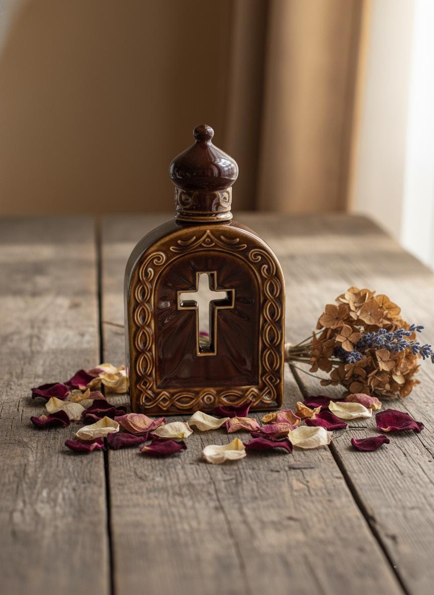 Brown Holy Water Bottle 23cm, 450ml | Ceramic Water Container.