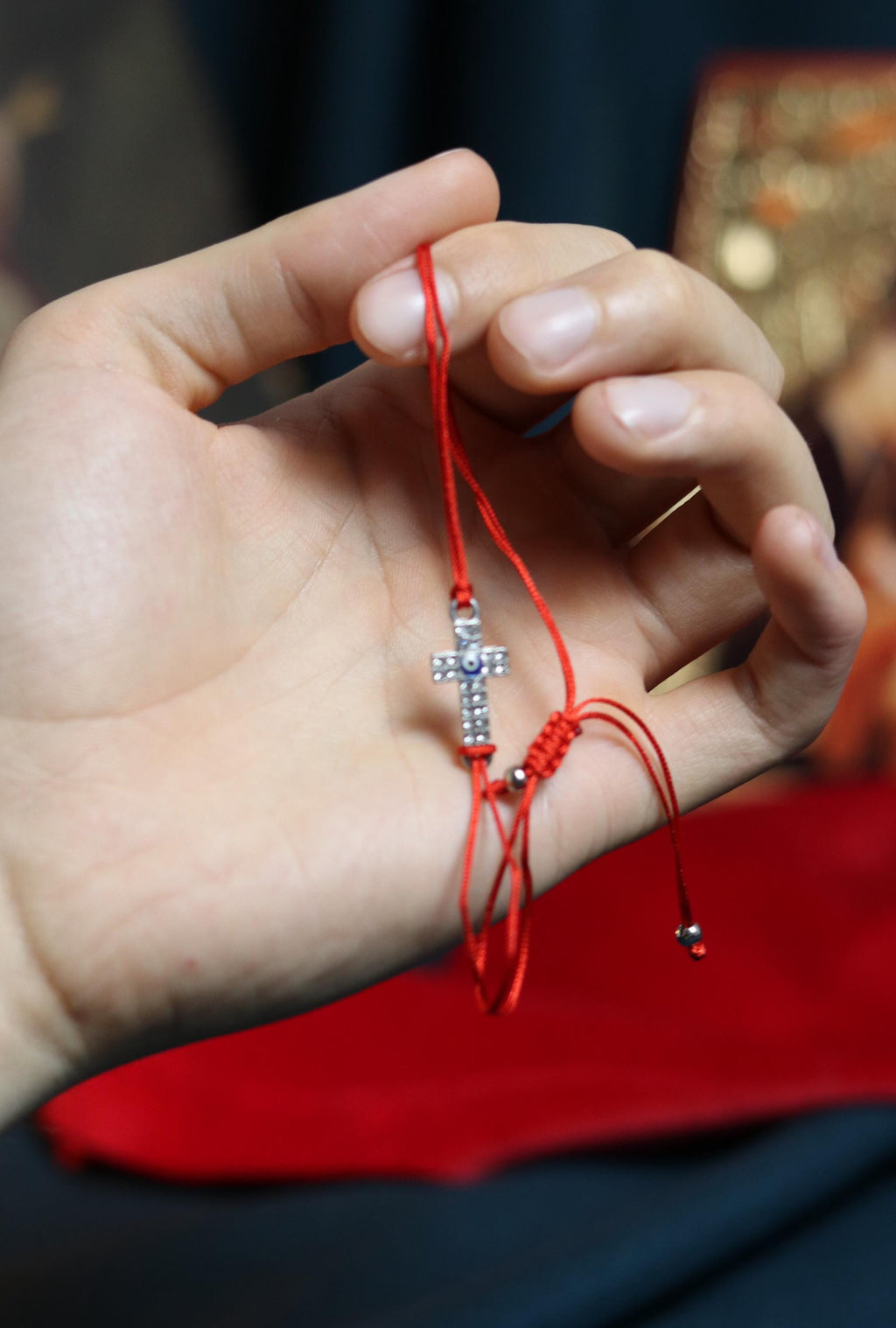 Red Cord Cross Bracelet – Adjustable Christian Bracelet with Silver-Tone Cross and Beads, Faith Jewelry Gift