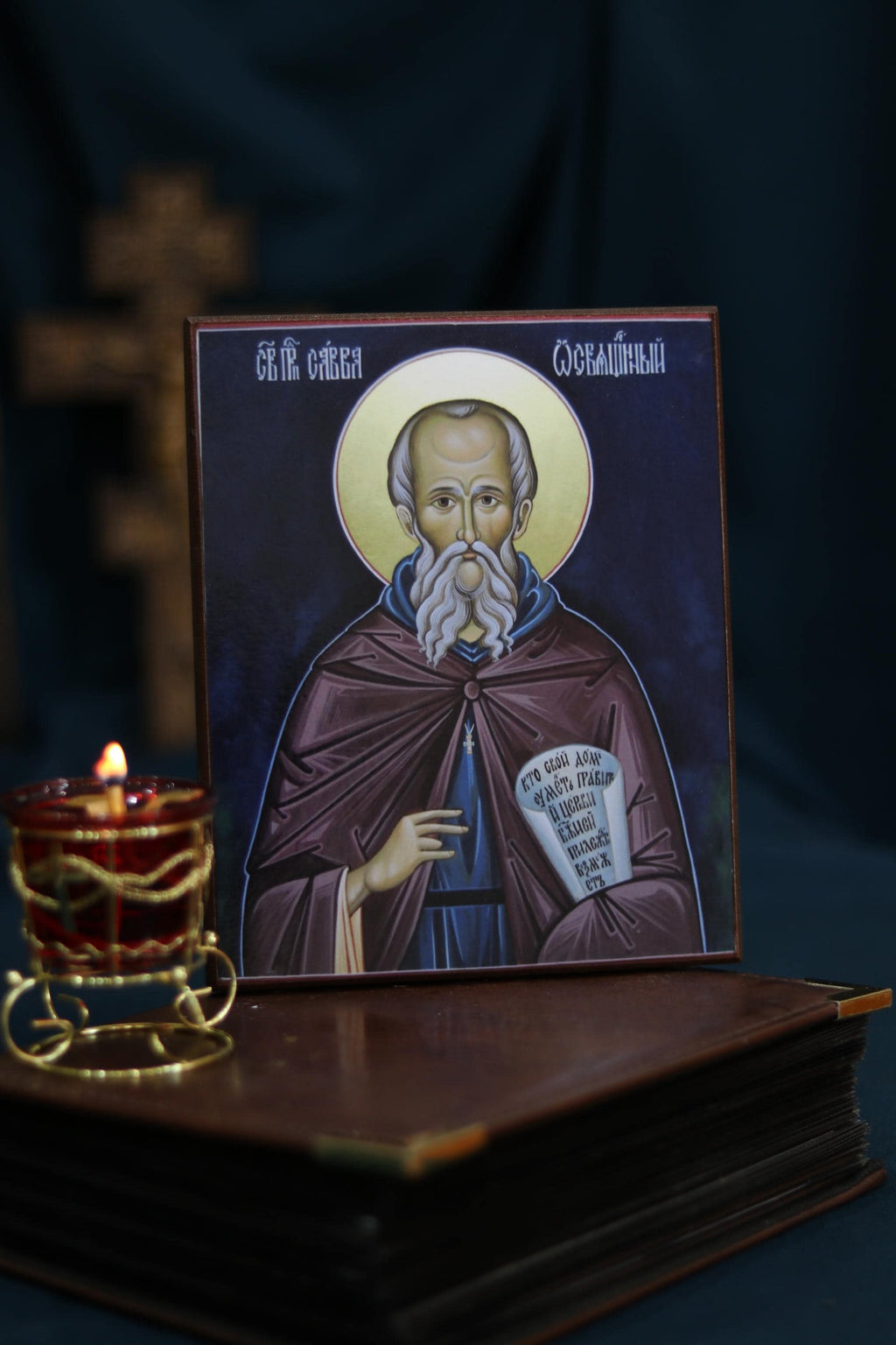 Saint Sabbas the Sanctified Orthodox Wooden Icon Christian Prayer