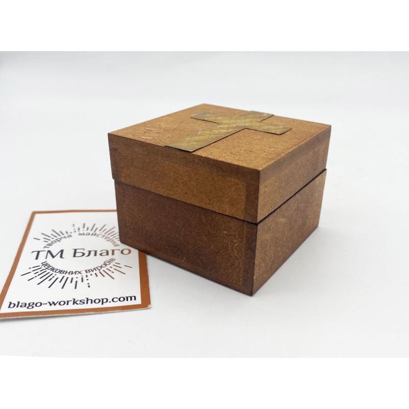 Small Incense Box Wooden Ladan Box Brass Cross Lid 2 in