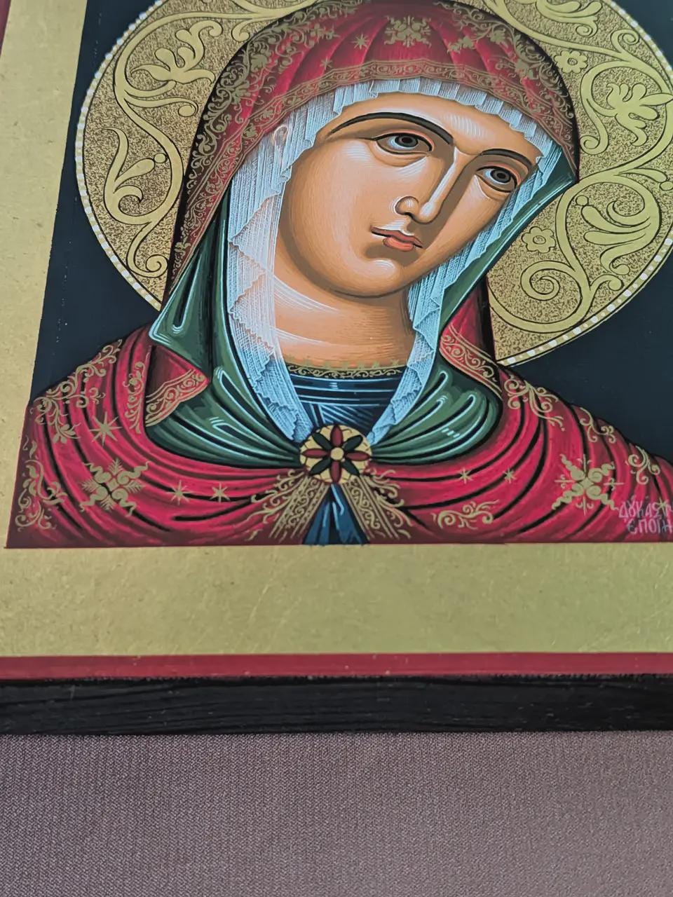 Hand-Painted Greek Icon 7.4×5.9in — Virgin Mary Icon, Byzantine Style, Gold Leaf Icon.