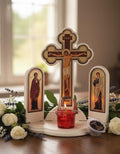 Jesus Christ of Sinai with Virgin Mary, St John and Archangels , handmade wooden carved iconostasis, Byzantine icon, Christian gifts