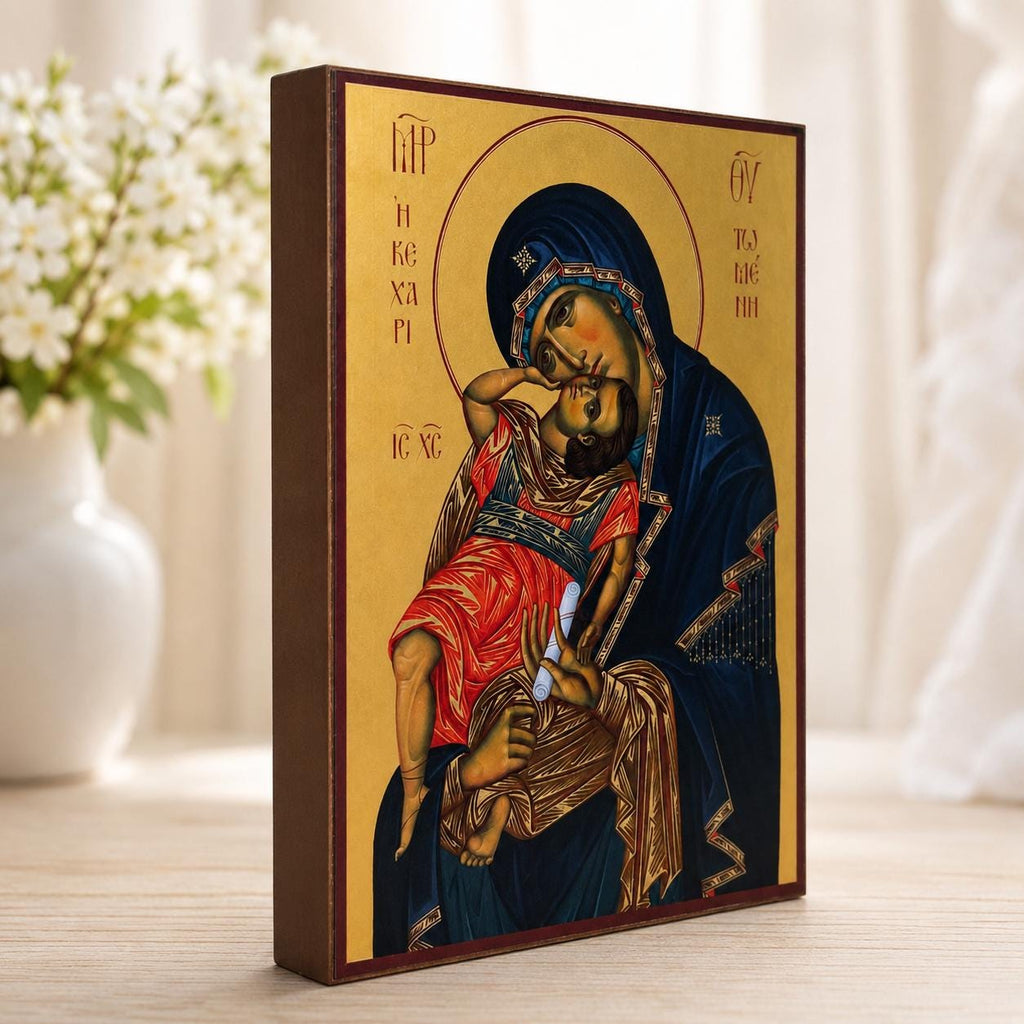 Virgin Mary Icon Playing with the Child Wooden Icon Orthodox Icon