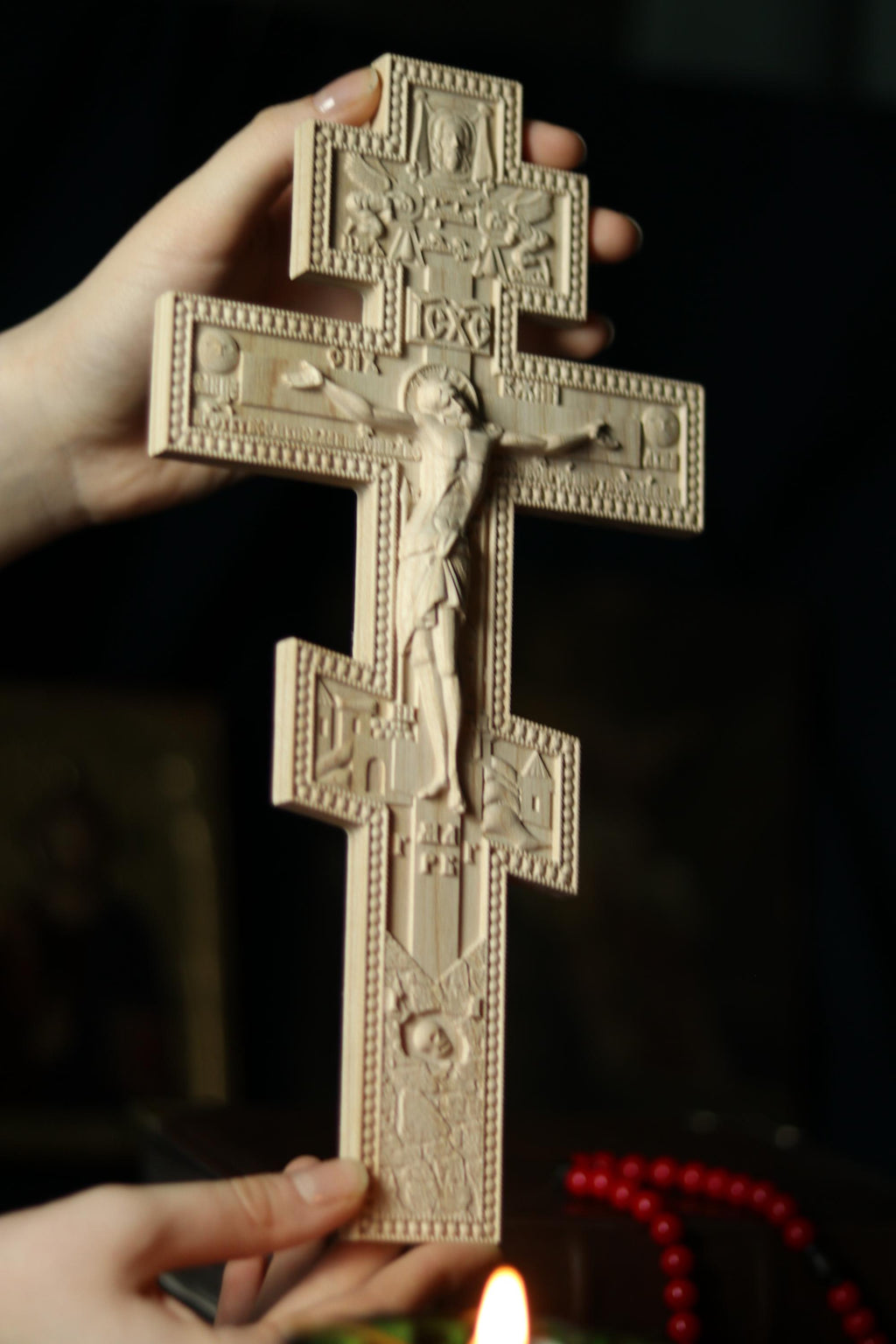 12in Beech Wood Cross, Orthodox Cross, Lord Jesus Christ