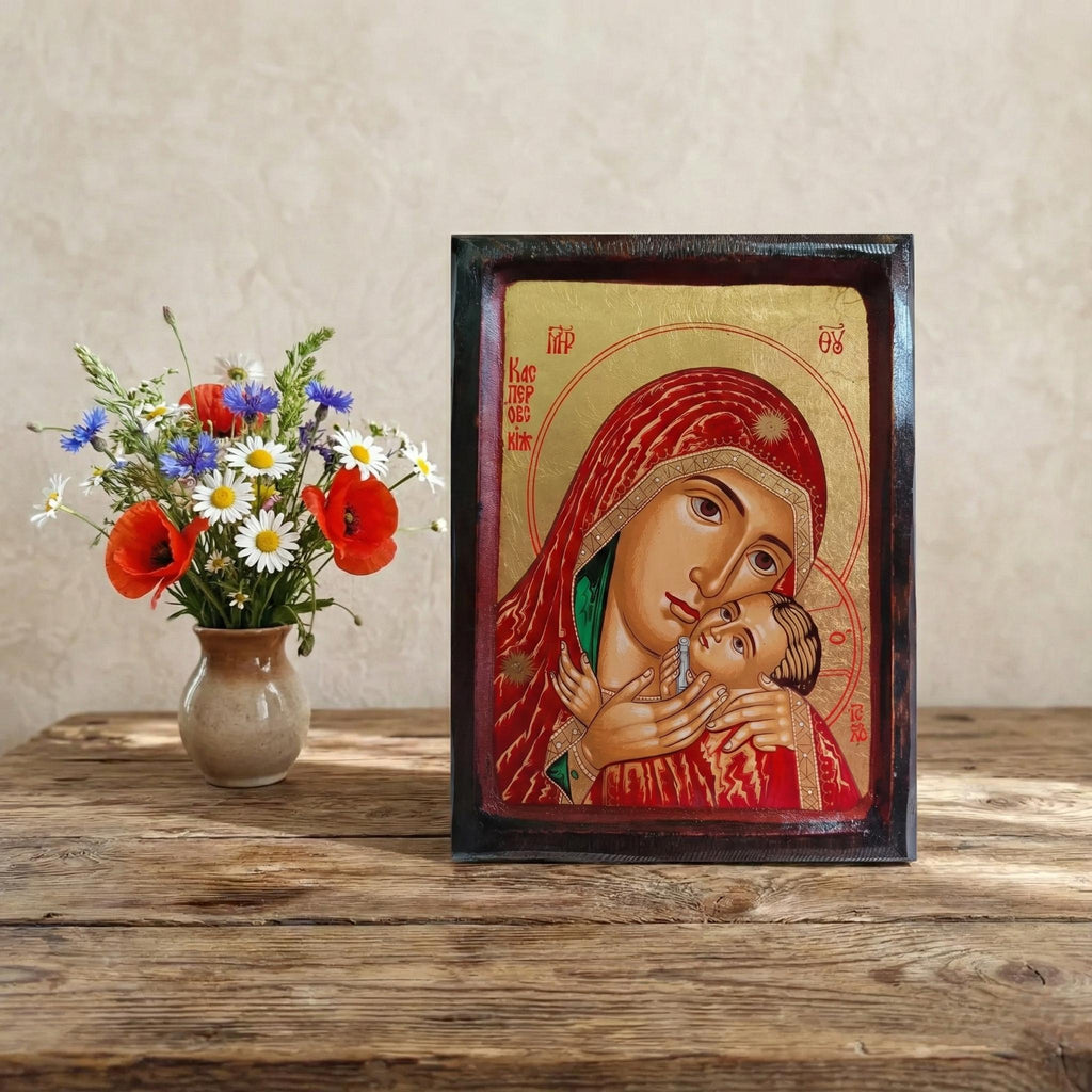 Wooden Cyprus Icon 8.9x11.2 in, Kasperovskaya Mother Of God Icon