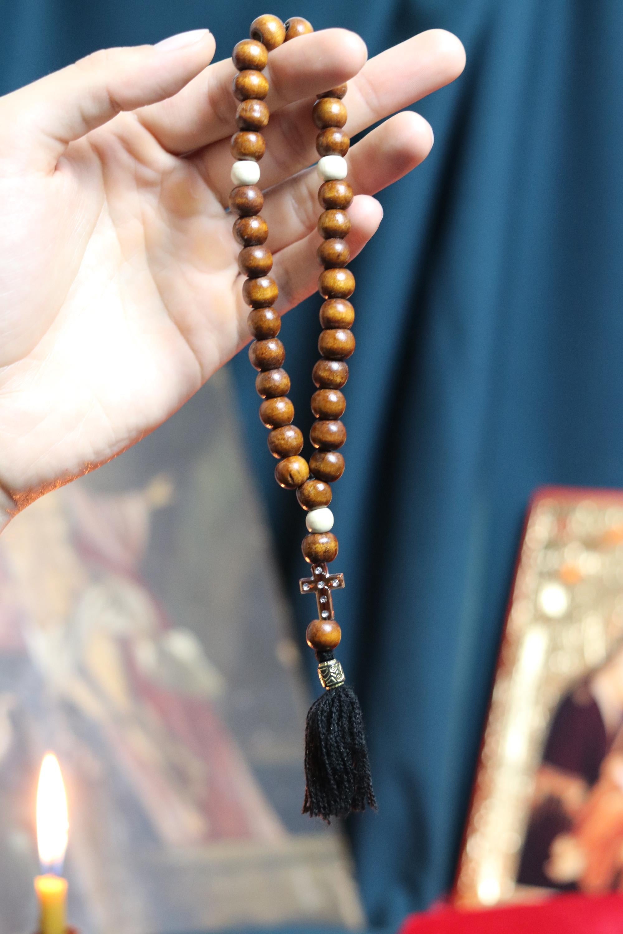 Orthodox Wooden Prayer Beads with Tassel – Handmade Black Wood Orthodox rosaries, Prayer beads, Orthodox prayer rope, Wooden komboskini