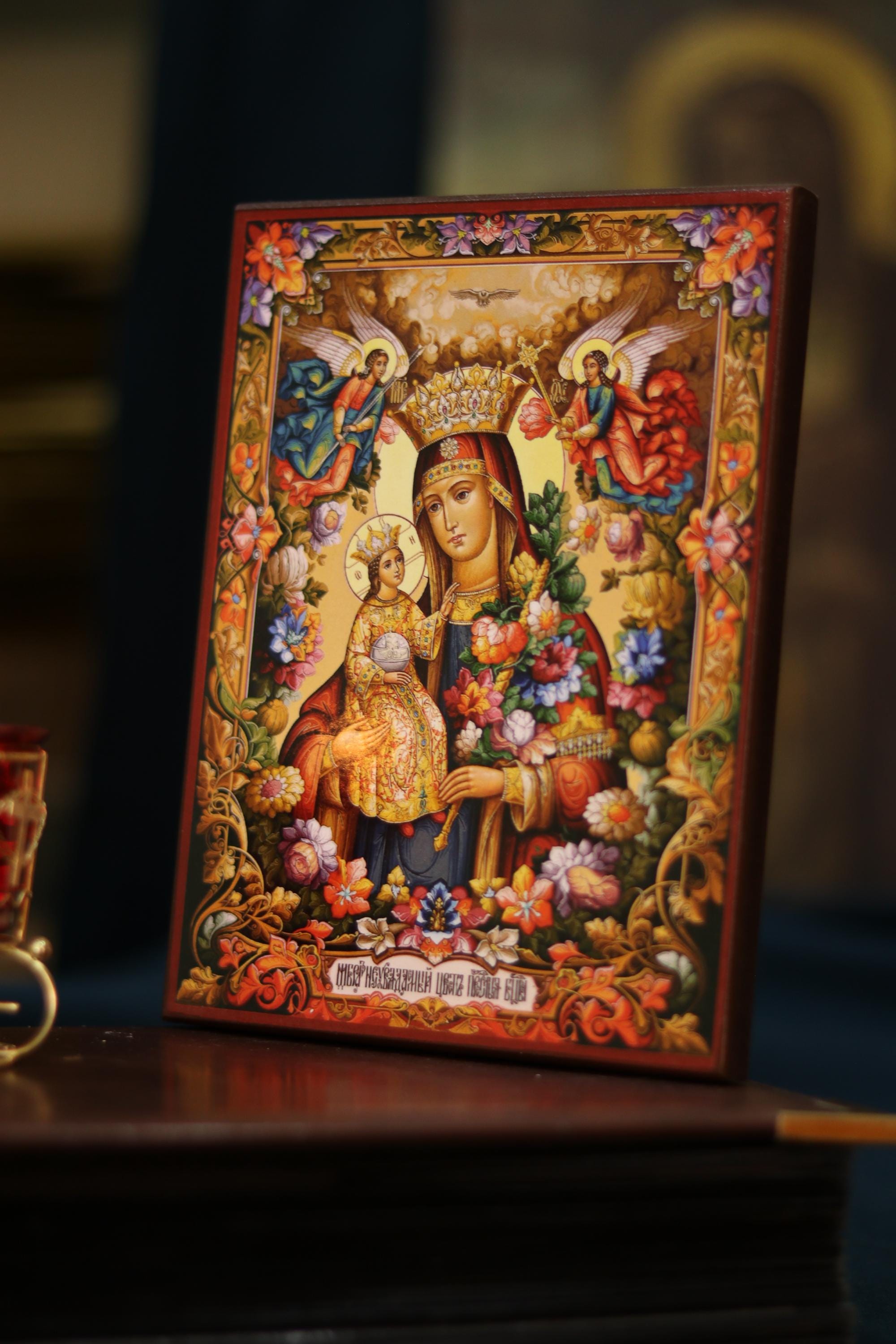 Unfading Flower Mother of God Icon Wooden Icon Orthodox