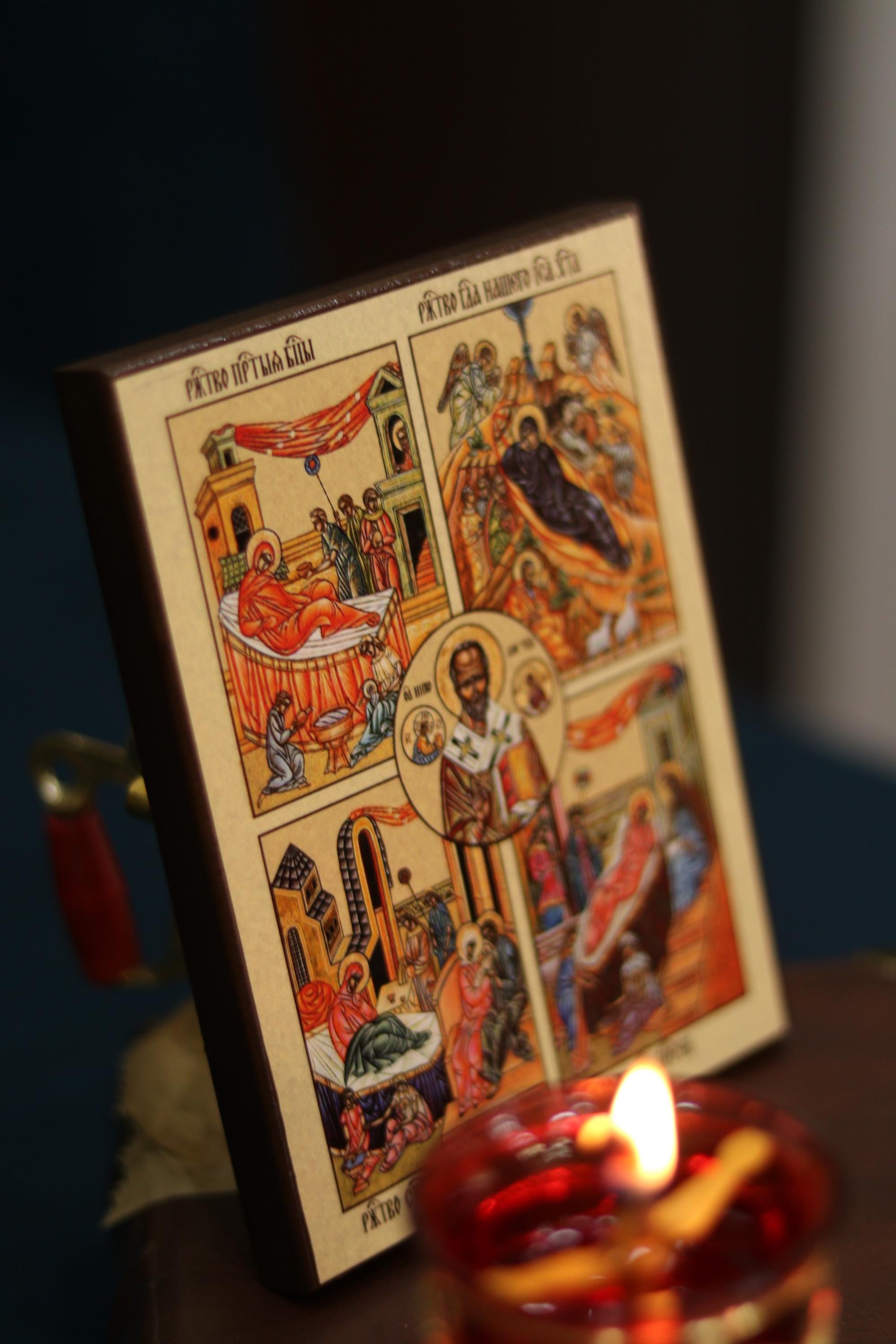 Saint Nicholas Icon Four Feasts Wooden Icon Orthodox Icon