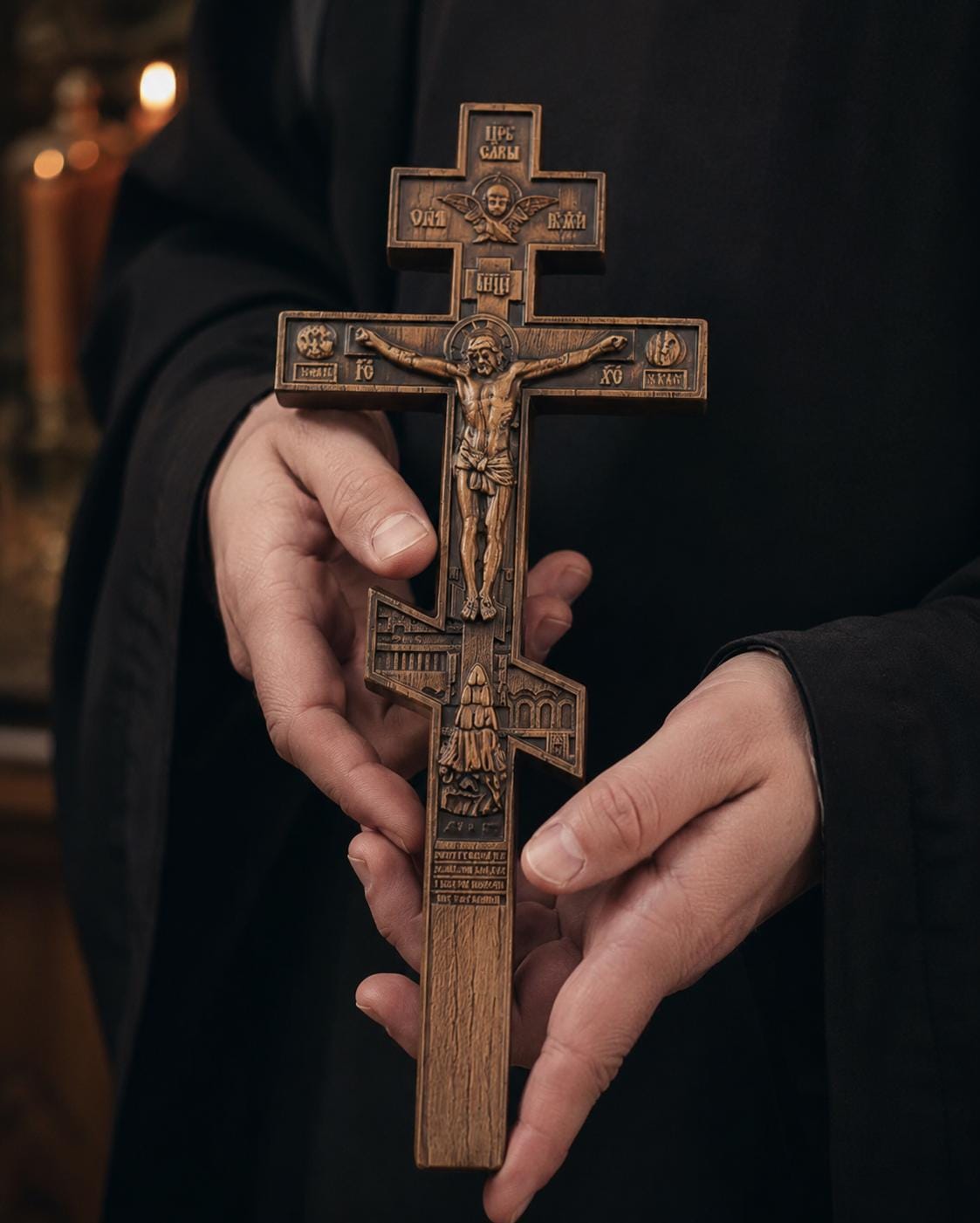 Wooden Orthodox Crucifix Wall Cross 7.9-19.7in Jesus Christ Wall Decor