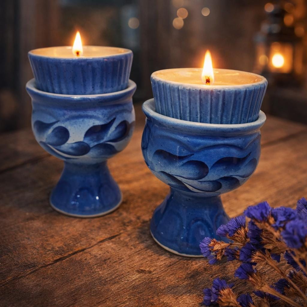 Blue Ceramic Orthodox Oil Lamp 4.5 inches, Table Lampada for Icons, Christian Prayer Lamp
