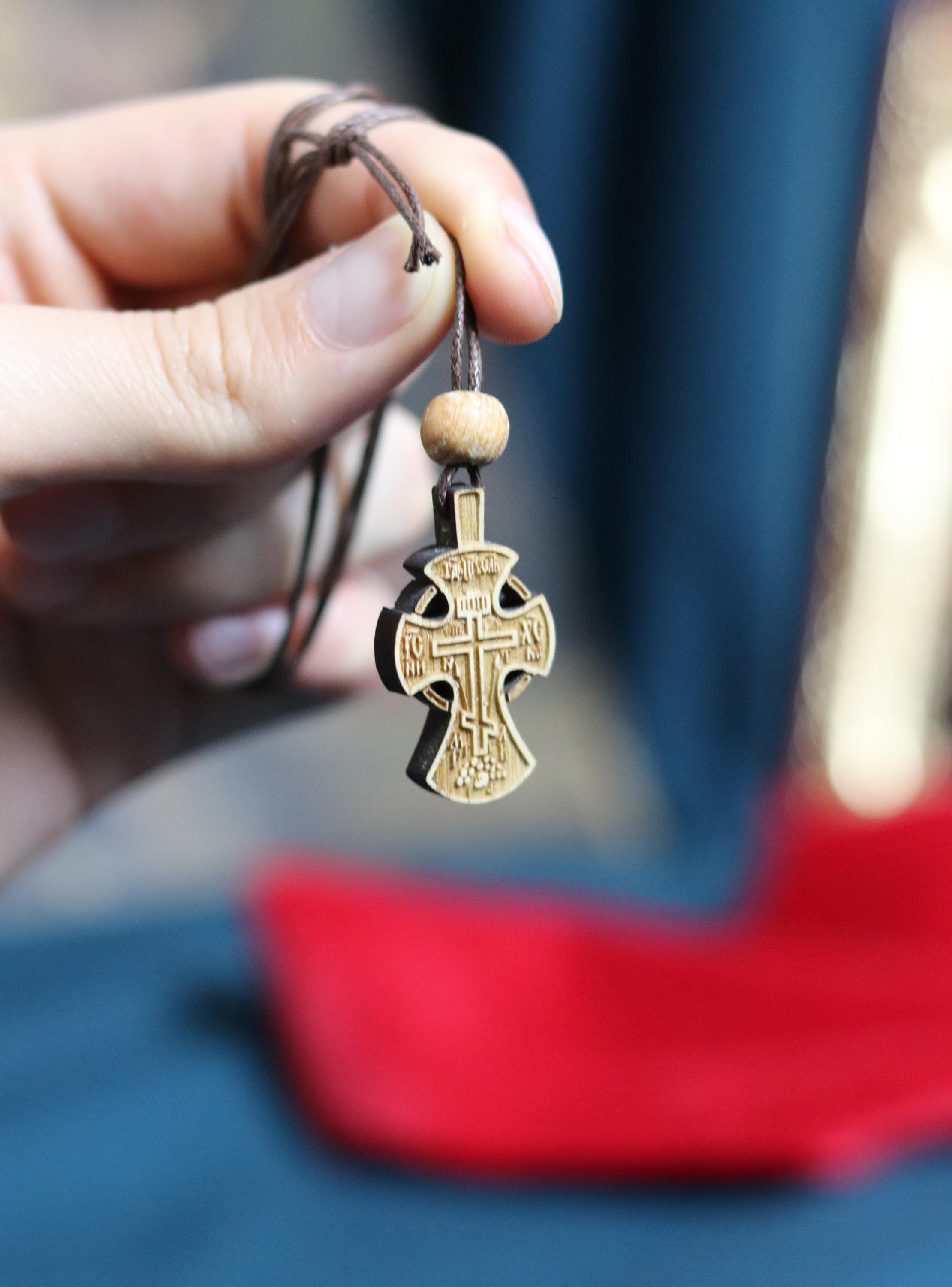 Orthodox Wooden Cross Pendant – Compressed Wood, Jesus Crucifix, Blessed in Church, Orthodox cross, Orthodox icon