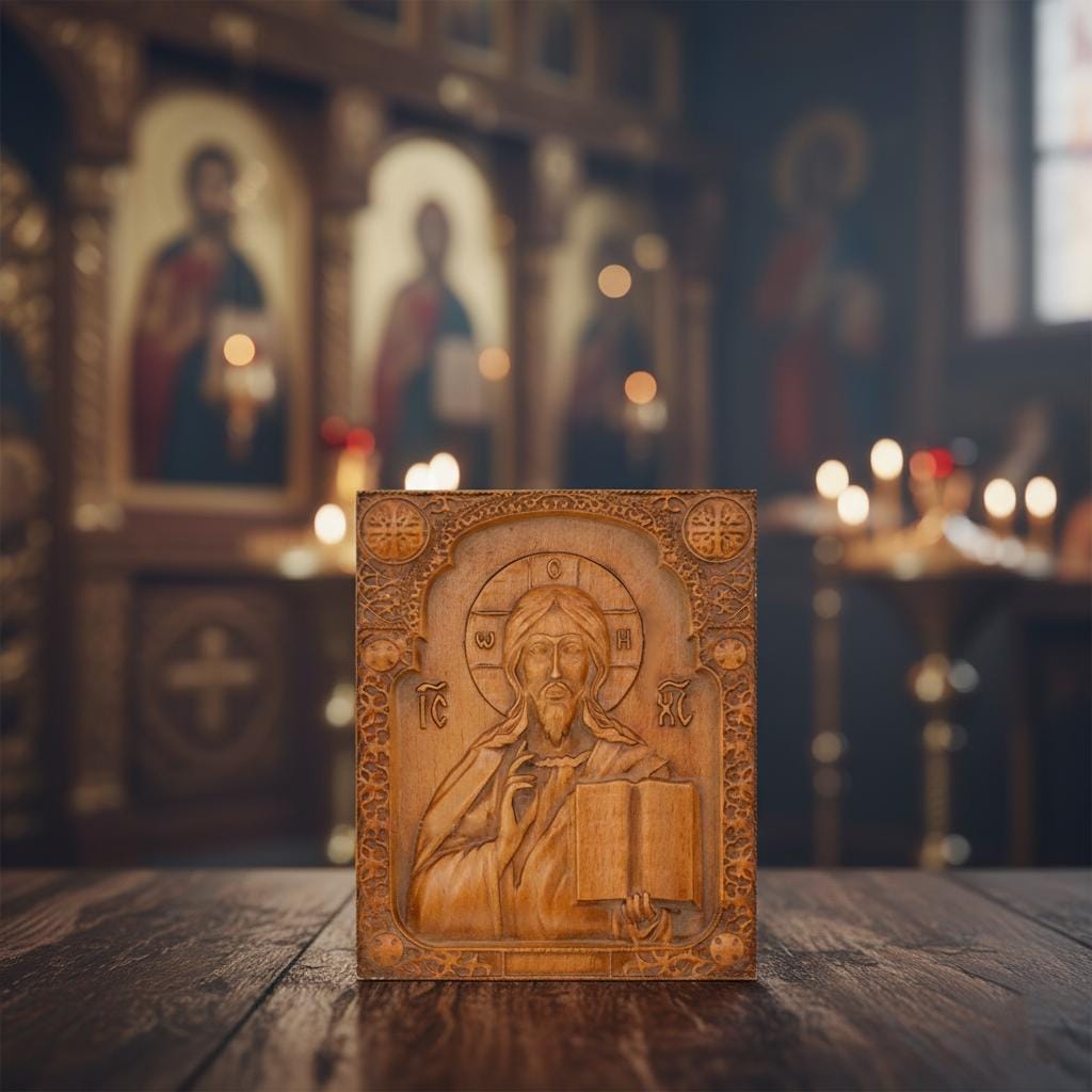 Wooden Icon 14x12 cm, Beech Orthodox Icon, Jesus Christ Icon, Religious Decor, Christian Gift, Hanging Icon, Travel Icon
