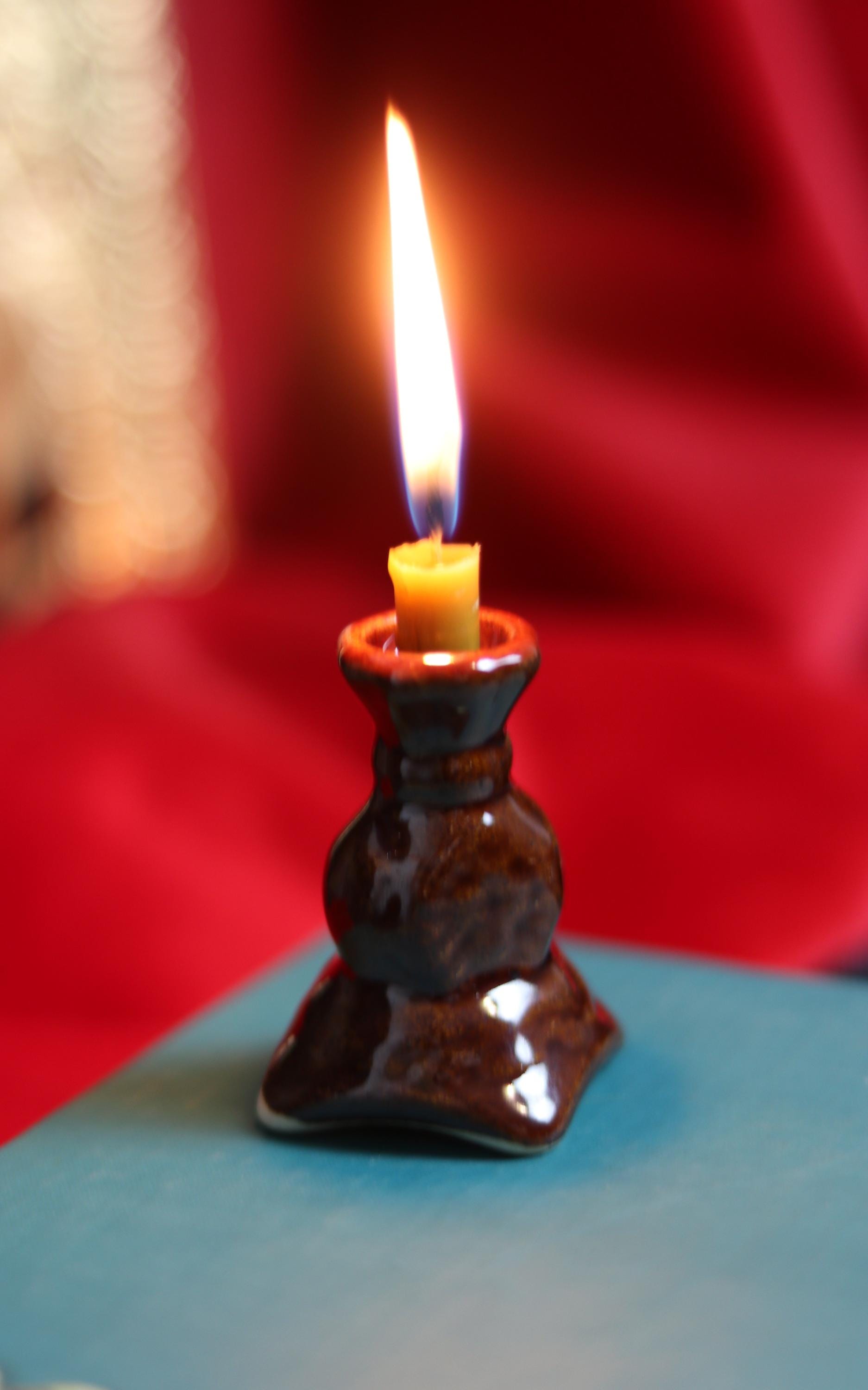 Handmade Ceramic Candle Holder – 7cm Unique Brown Pottery – Rustic Home Decor, Orthodox candlestick, Ceramic candlestick