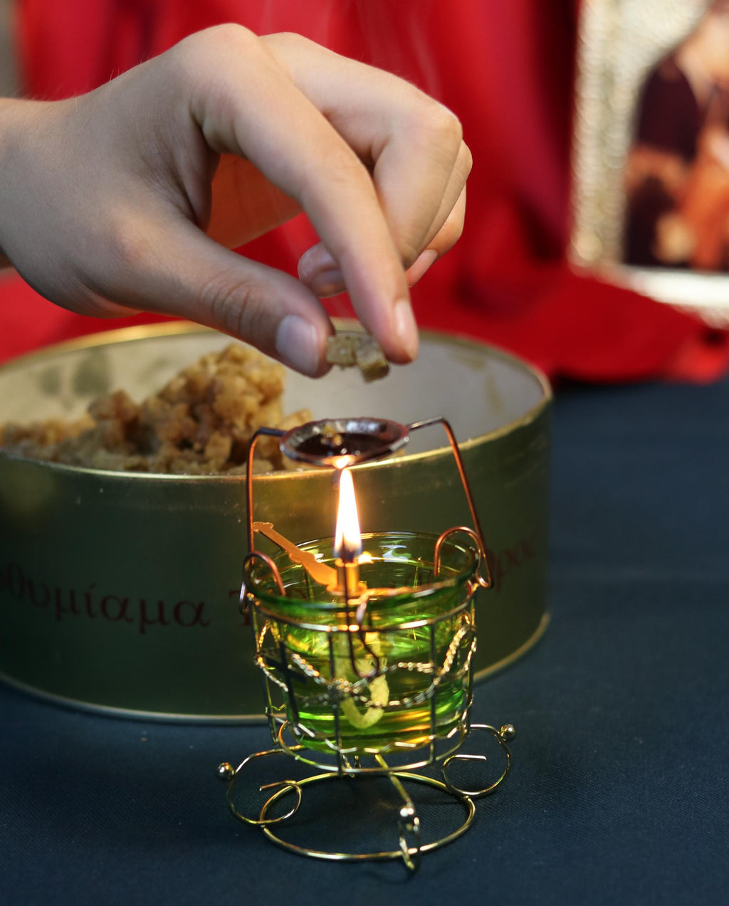Orthodox Christian Incense Kit – Hanging Lampada, Burner Attachment & 60g Greek Frankincense – Prayer Set for Home Altar Worship