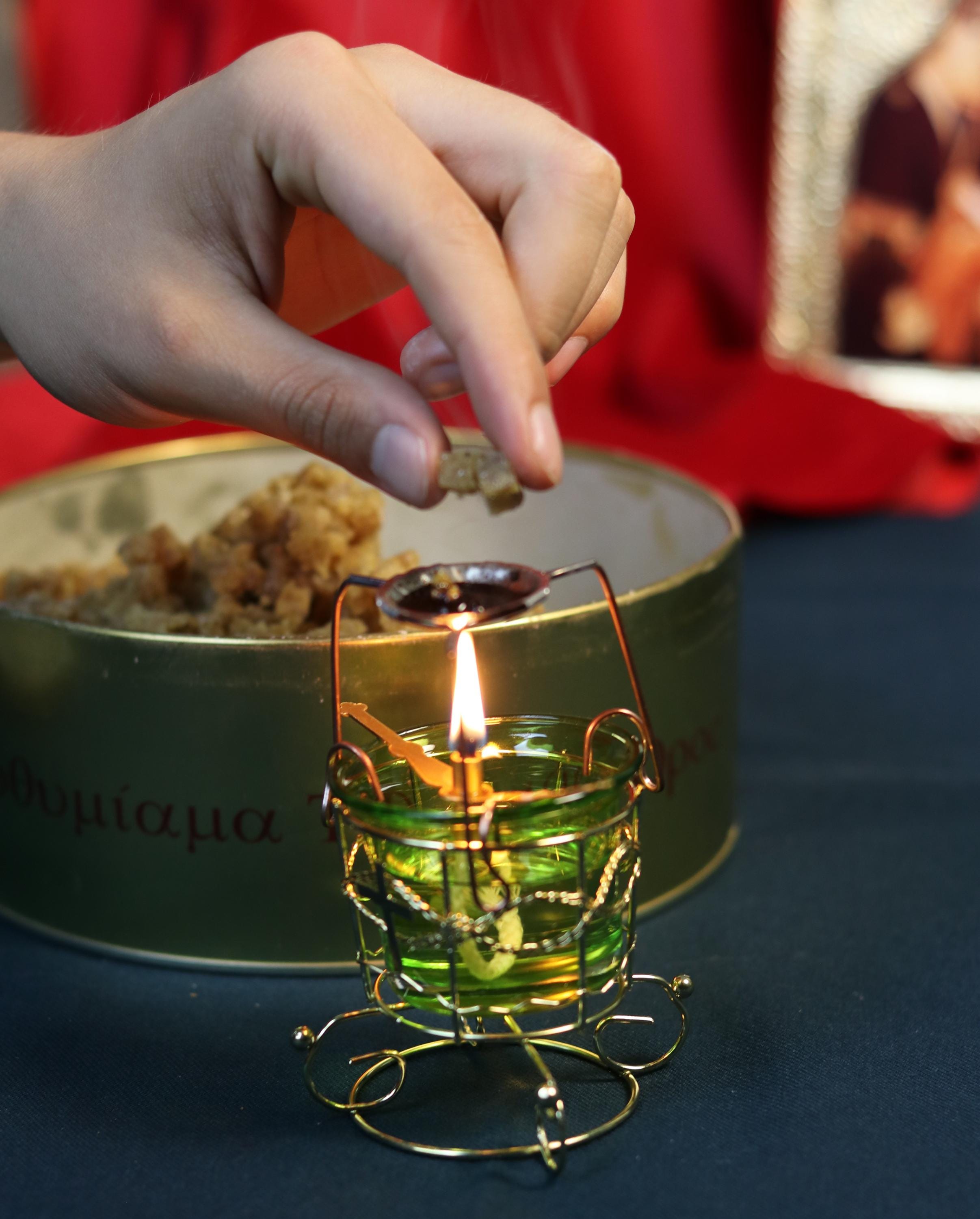 Orthodox Christian Incense Kit – Hanging Lampada, Burner Attachment & 60g Greek Frankincense – Prayer Set for Home Altar Worship