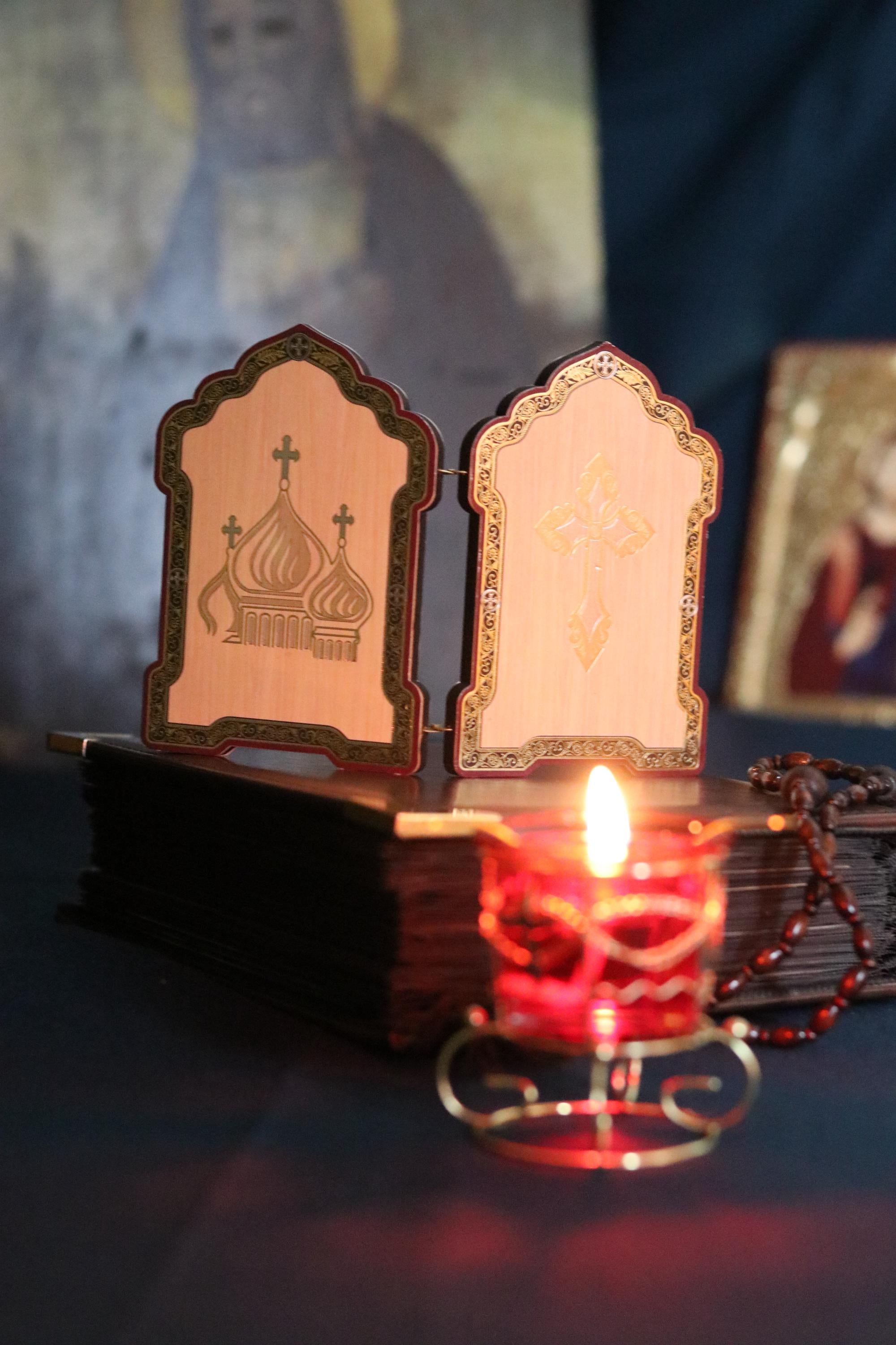 Wooden Orthodox Folding Icon 5.1in, Virgin Mary And Jesus Christ, Large Travel Diptych