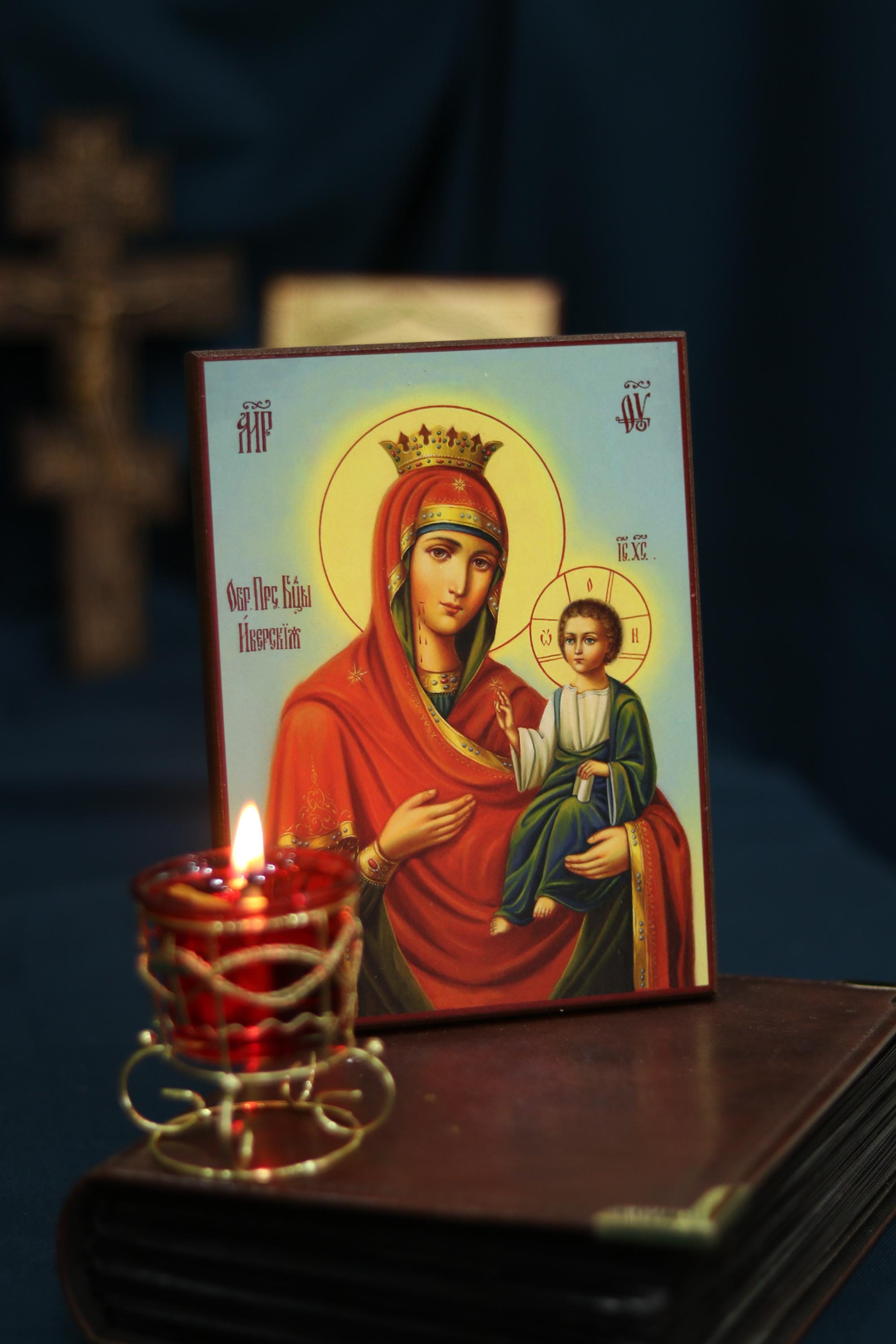 Virgin Mary Icon on Wood, 6.3x7.9in Orthodox Religious Wall Decor