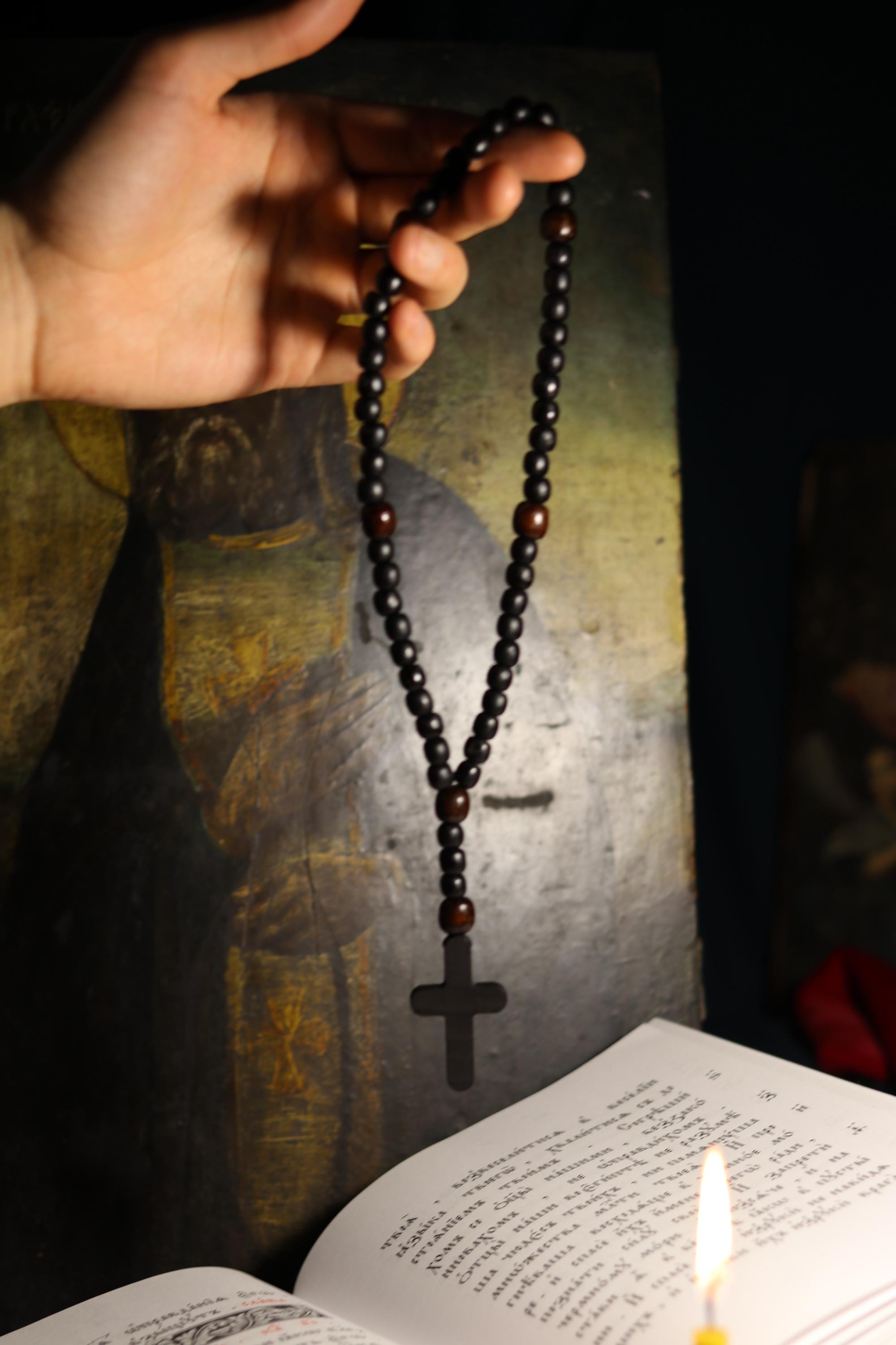 Orthodox Wooden Prayer Beads with Tassel – Handmade Black Wood Orthodox rosaries, prayer beads, first communion