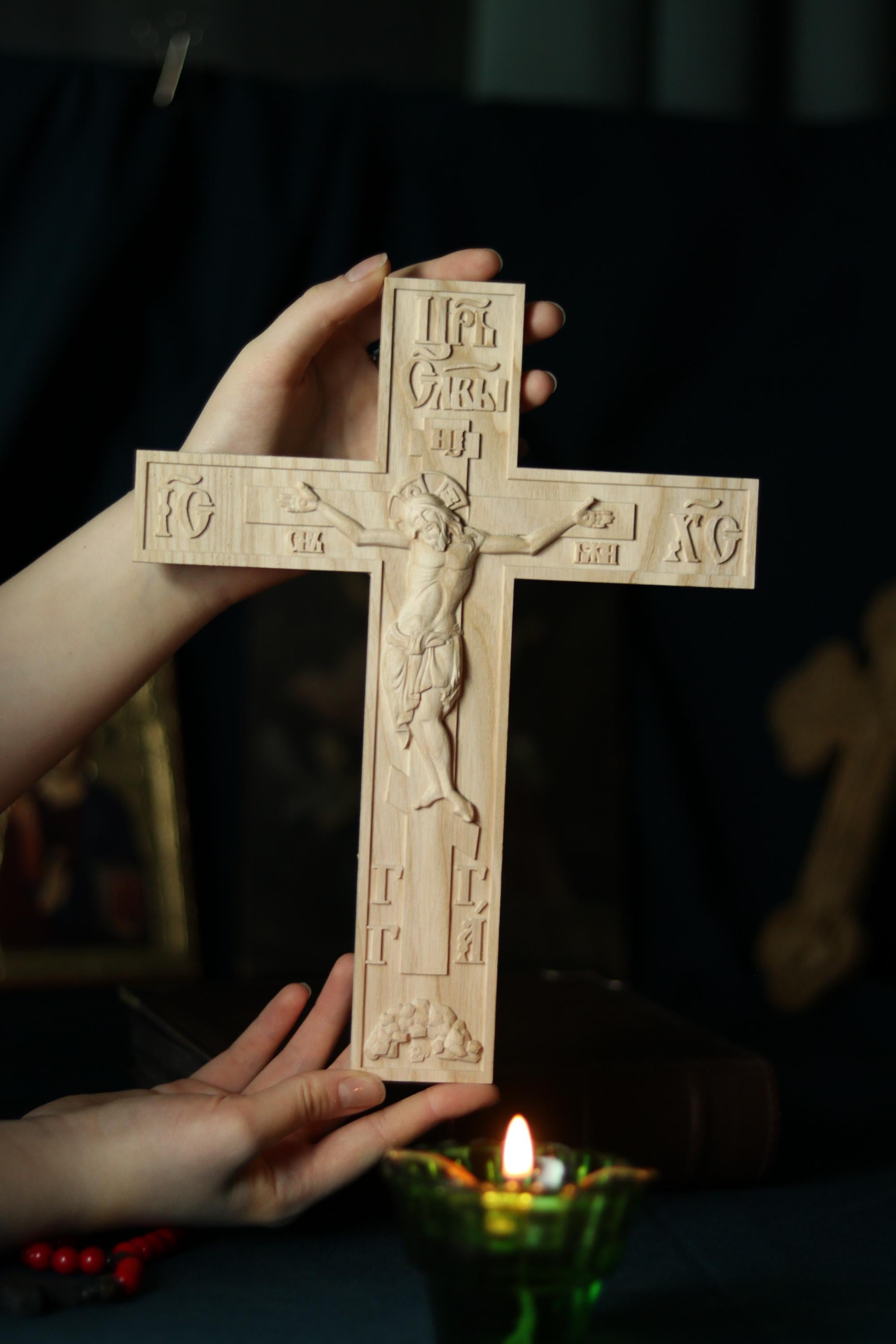 12in Beech Wood Cross 320g, Church Cross, Wooden Cross, Orthodox Cross, Crucifix Jesus Christ.