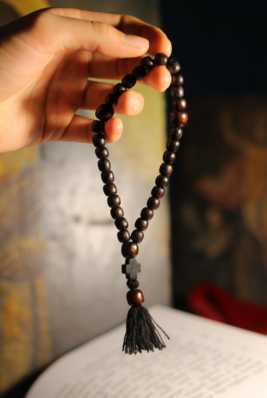 Orthodox Wooden Prayer Beads with Tassel – Handmade Black Wood Orthodox rosaries, prayer beads, first communion