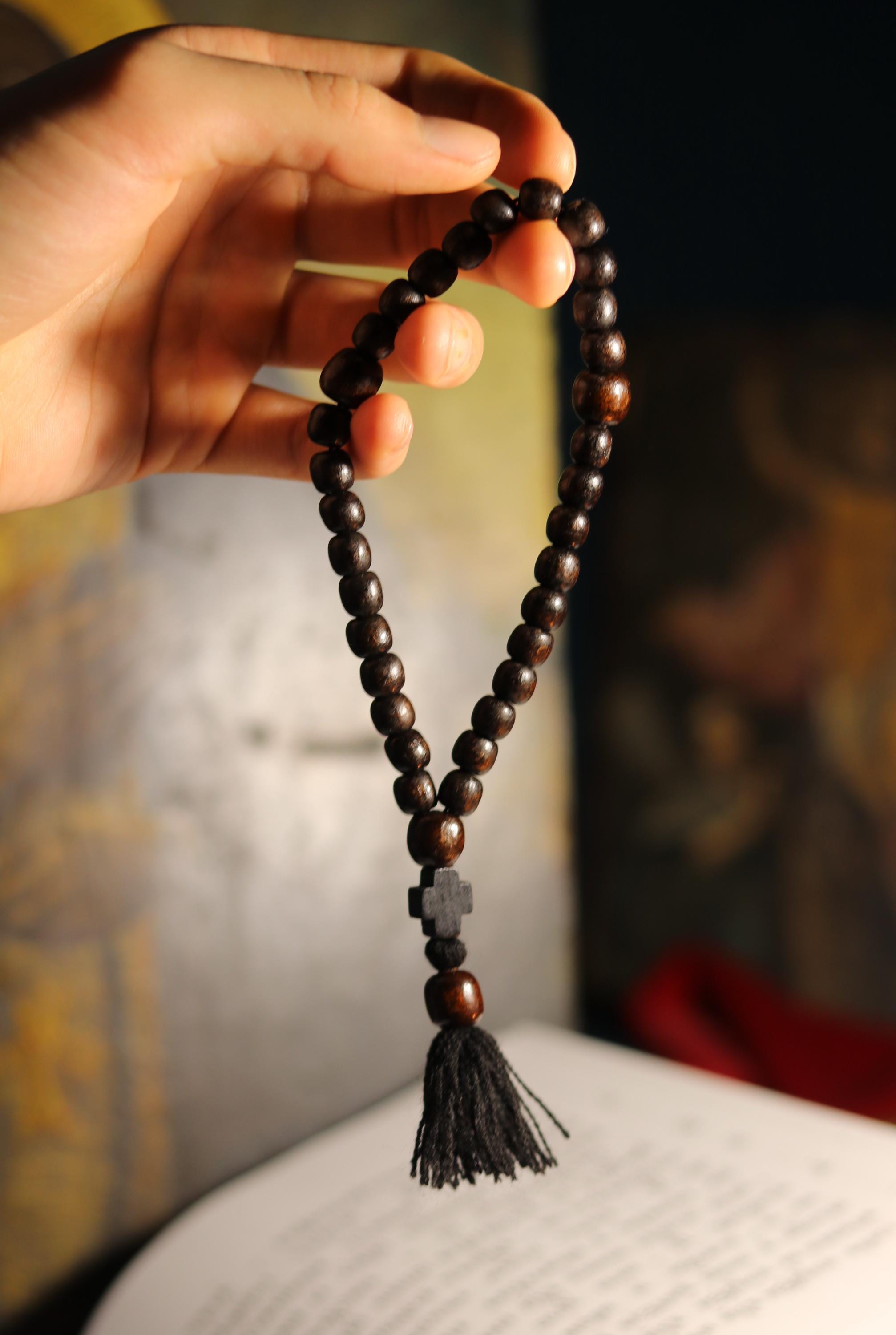 Orthodox Wooden Prayer Beads with Tassel – Handmade Black Wood Orthodox rosaries, prayer beads, first communion