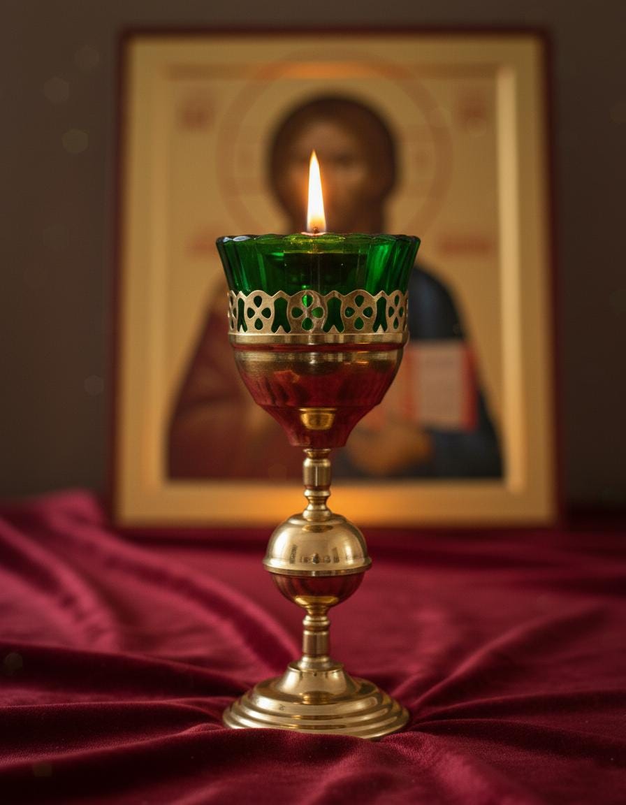 Brass Table Oil Lamp 8in, Orthodox Lamp, Icon Lamp, Prayer Lamp, Vintage Oil Candle, Religious Gift, Christian Home Altar Decor