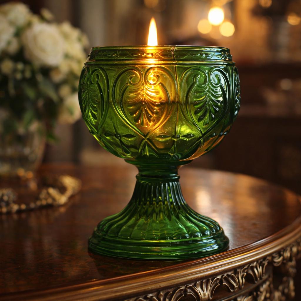 Orthodox Green Glass Oil Lamp 2.56 in, Prayer Candle Holder