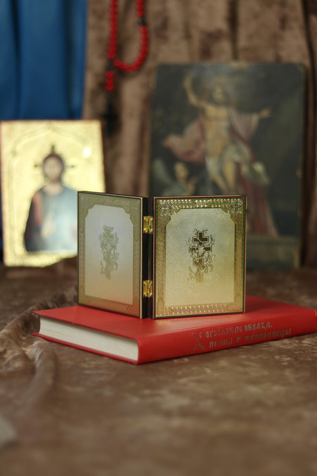 Wooden Diptych 3.9×4.7 in/10×12 cm, Blessed Orthodox Icons, Mother of God, Christ Pantocrator.