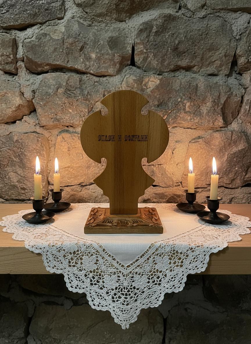 Wooden Orthodox Cross 9"x5.5", Beech Standing Crucifix.