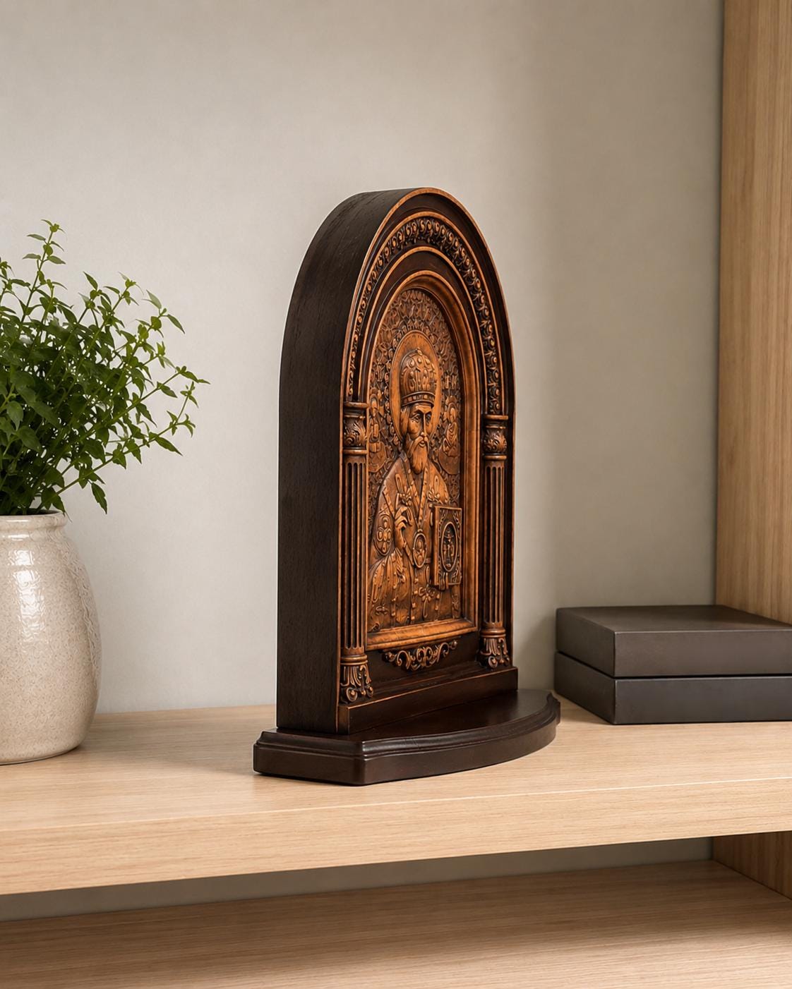 Saint Nicholas Icon Wooden Orthodox Arch Icon 11.8x9.8in Decor