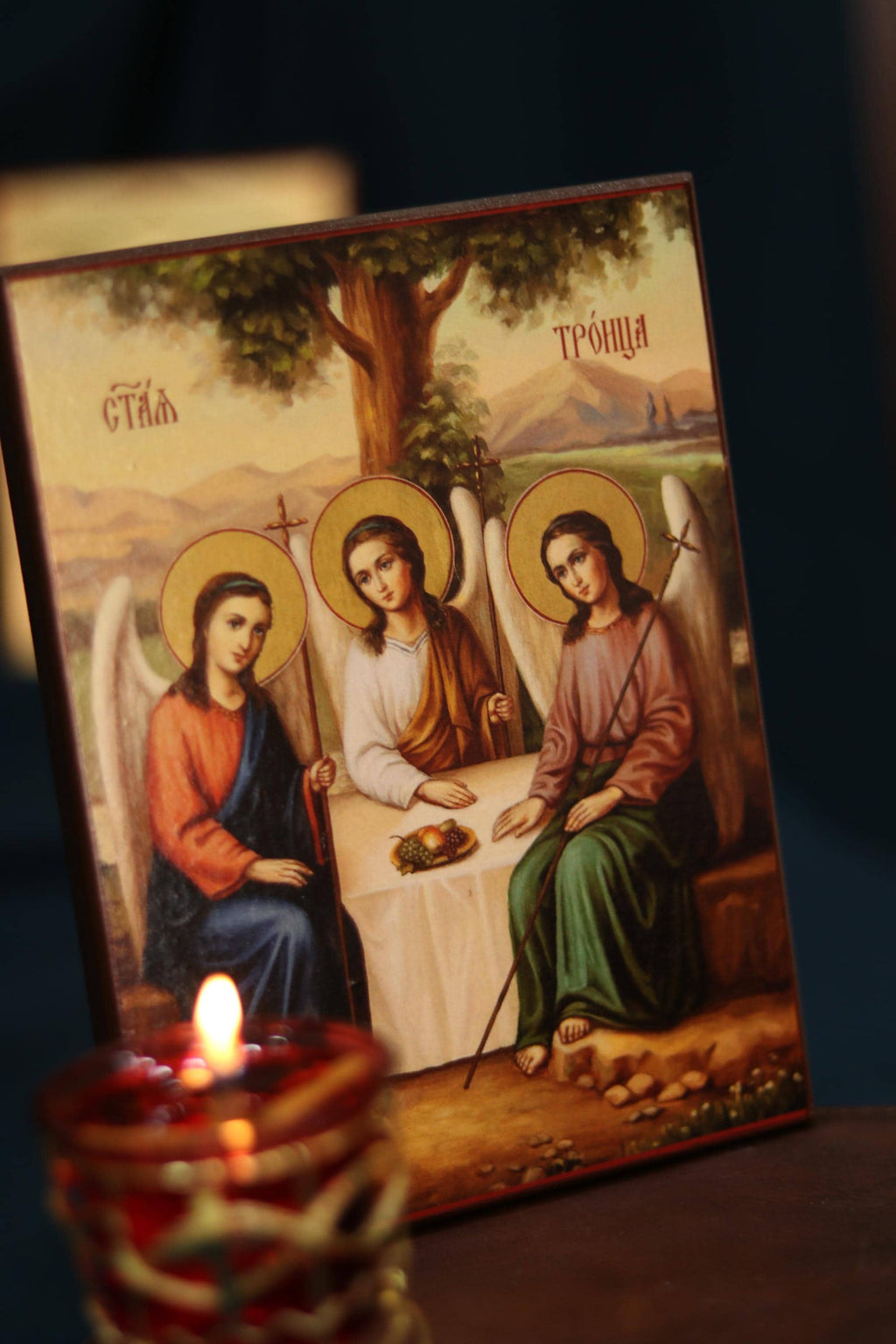 Holy Trinity Wooden Icon Orthodox Religious Wall Art 6.3x4.7 in